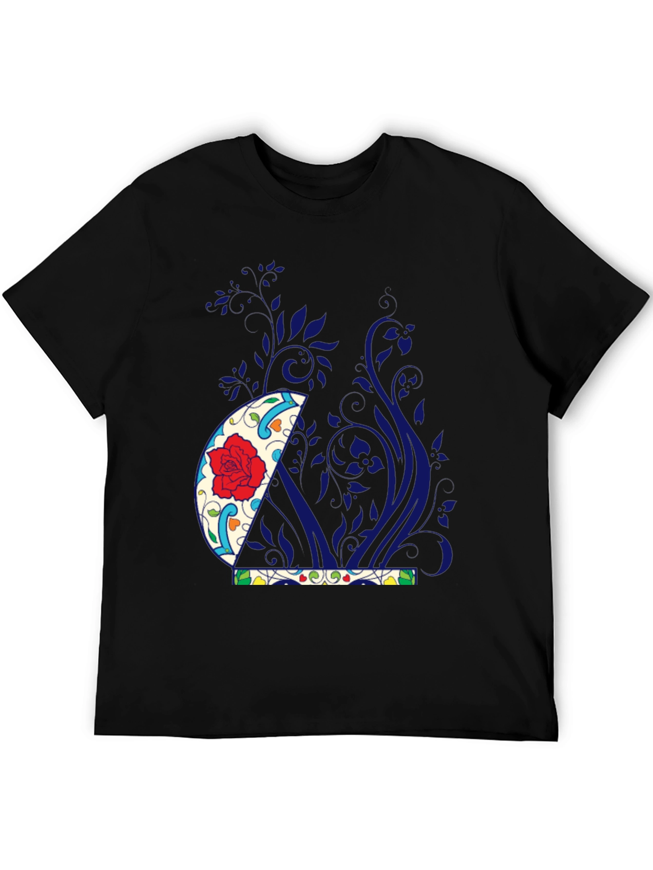 Floral Crescent Graphic Black Tee