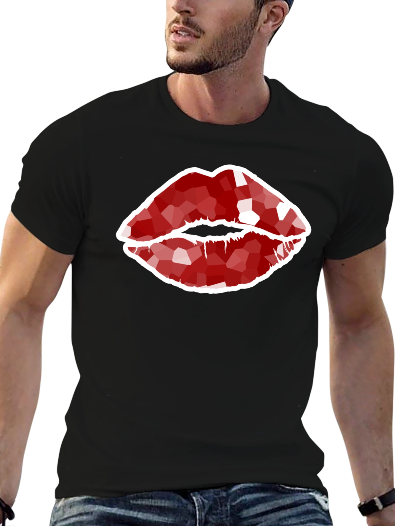 Geometric Lips Graphic Print Mens T-Shirt