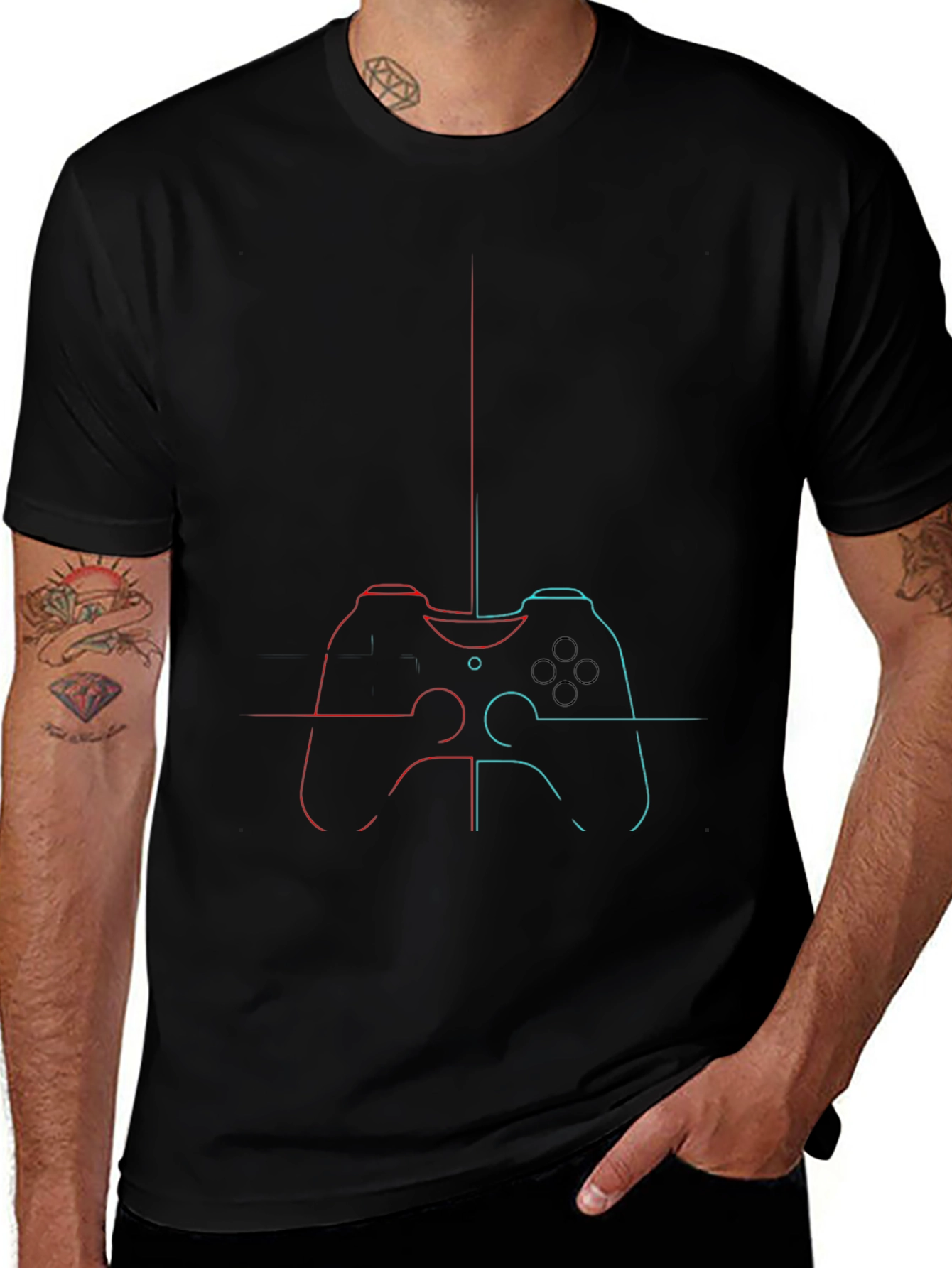 Gamer T-Shirt: Controller Design in Red and Blue