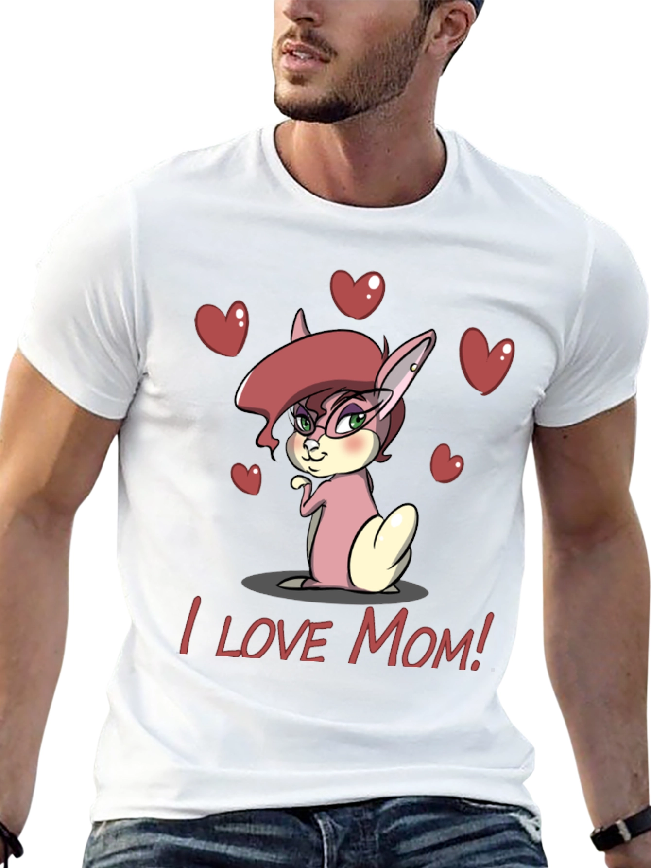 I Love Mom Bunny Graphic Tee - Black