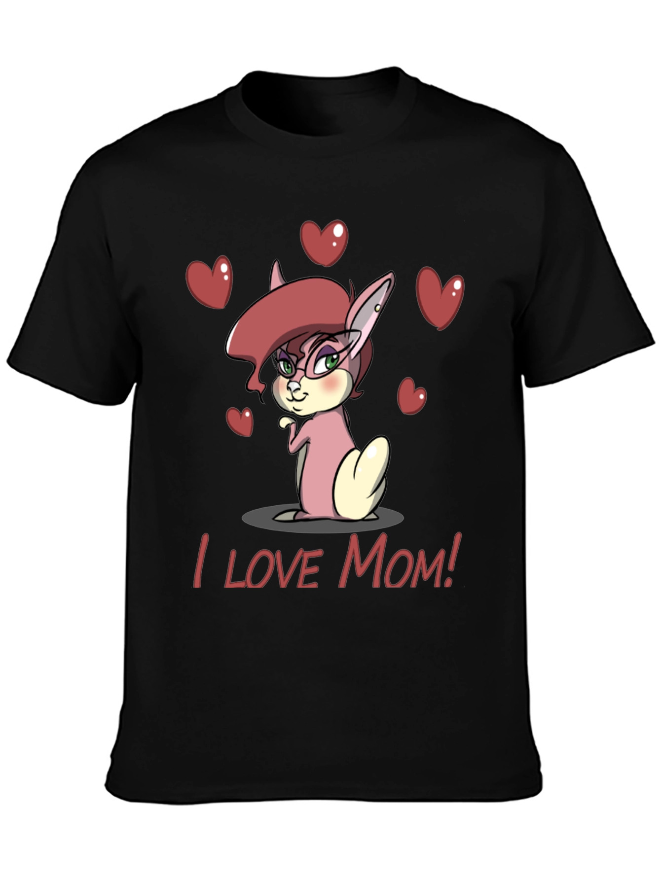 I Love Mom Bunny Graphic Tee - Black
