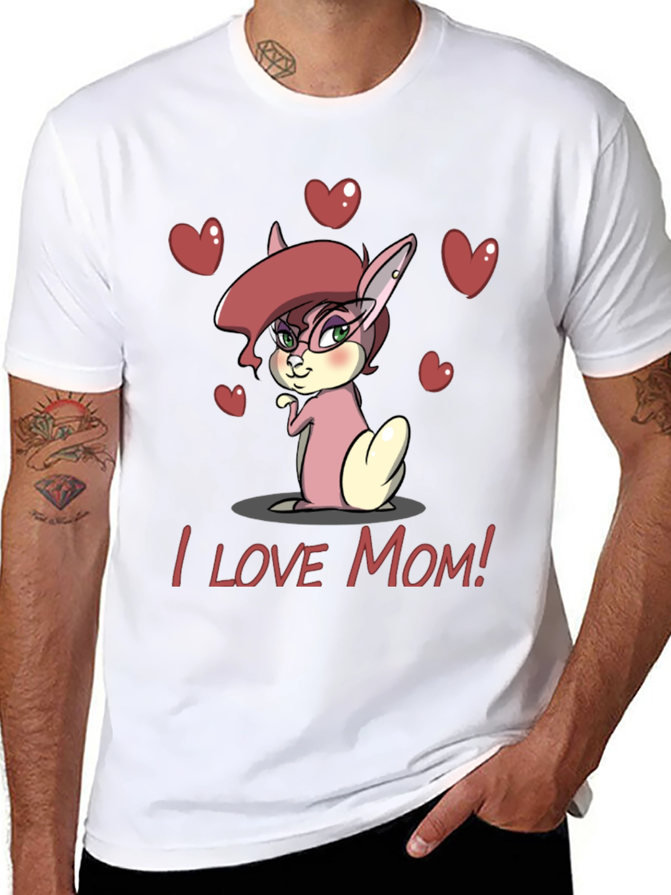 I Love Mom Bunny Graphic Tee - Black