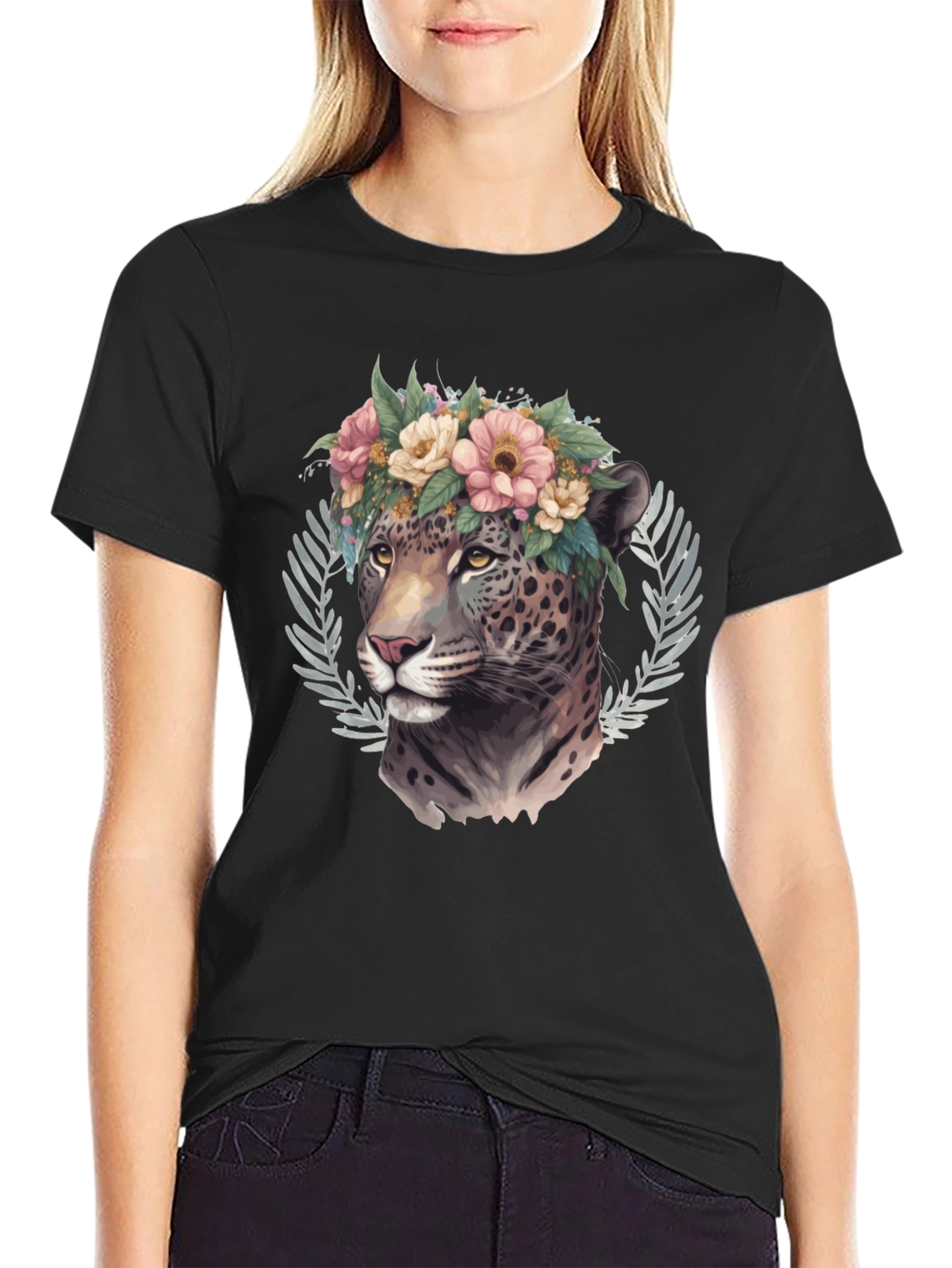 Floral Jaguar Graphic Tee - Stylish & Unique