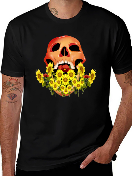 Skull & Sunflower Graphic Tee - Mens Black T-Shirt