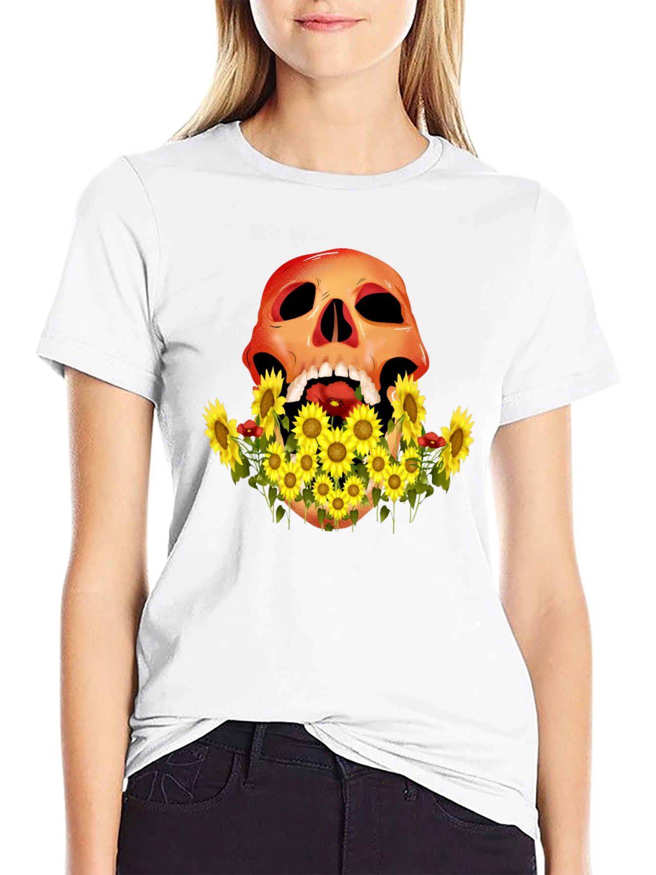 Skull & Sunflower Graphic Tee - Mens Black T-Shirt