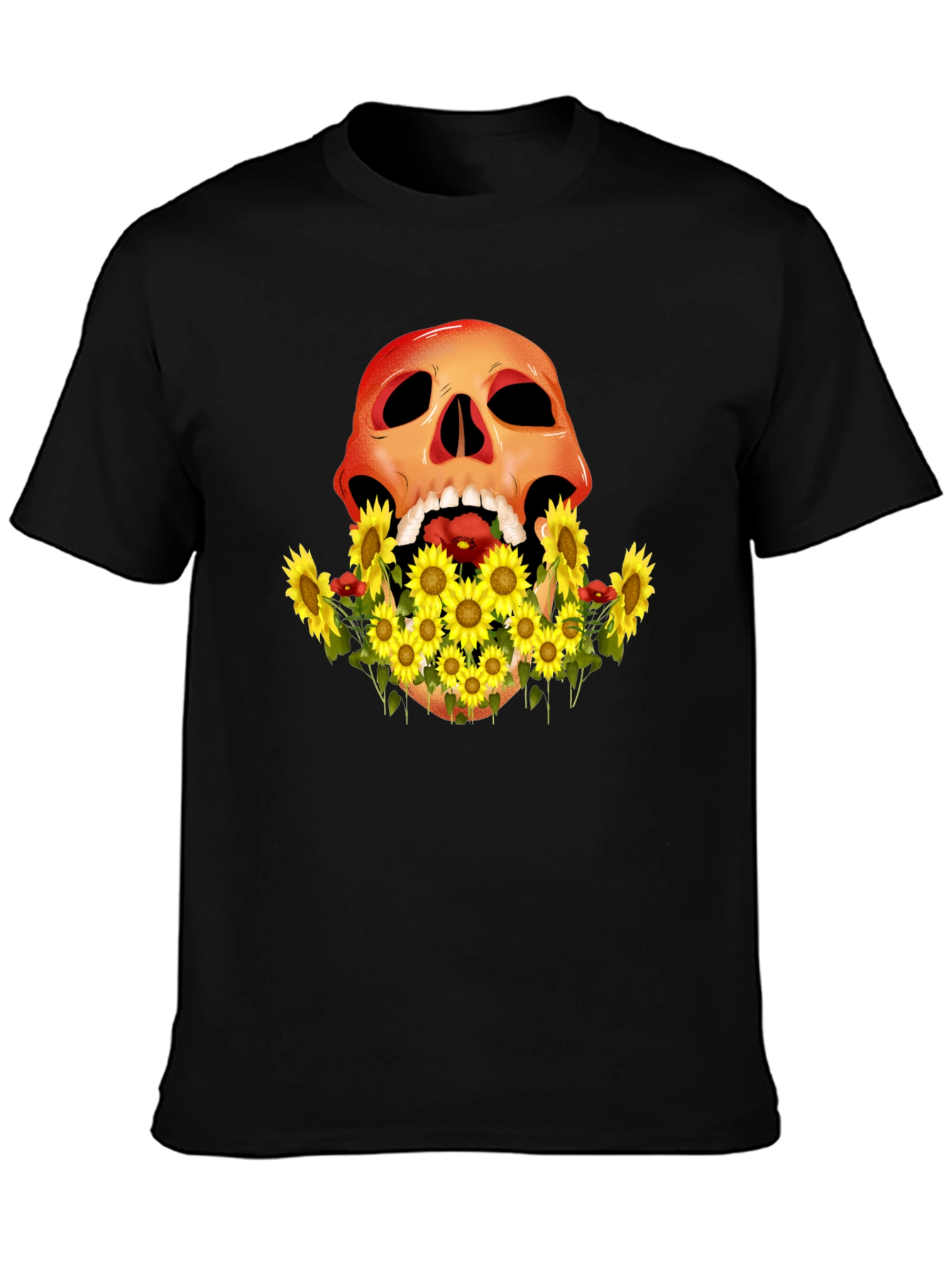 Skull & Sunflower Graphic Tee - Mens Black T-Shirt