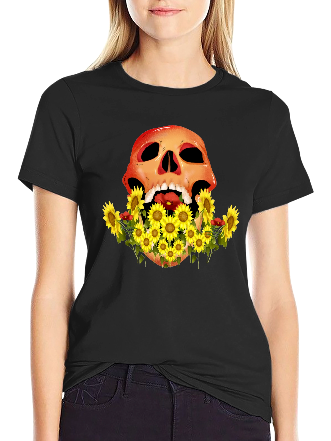 Skull & Sunflower Graphic Tee - Mens Black T-Shirt