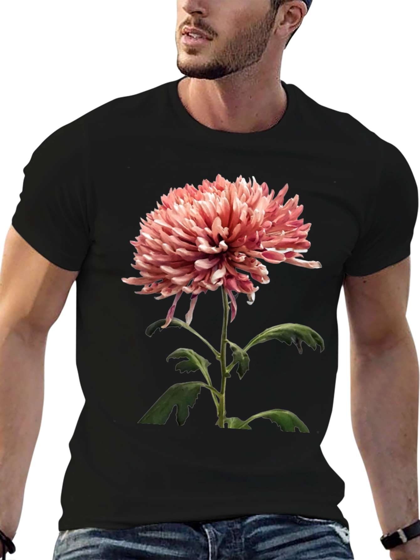 Floral Graphic Tee - Stylish Mens Black T-Shirt