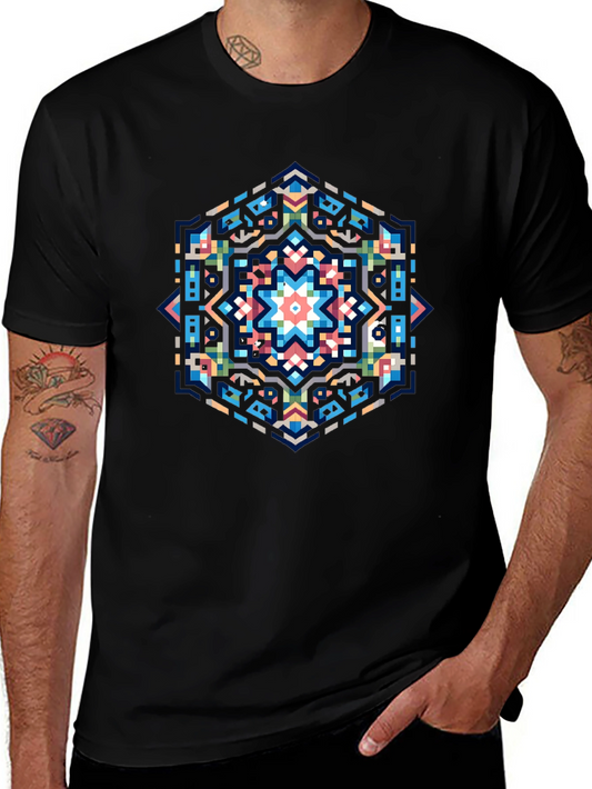 Geometric Pixel Art T-Shirt - Colorful Graphic Tee