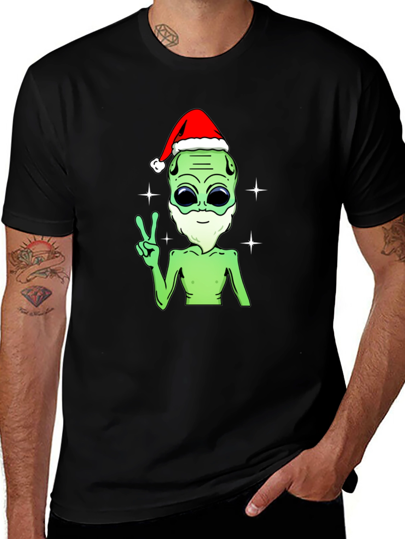 Festive Alien T-Shirt - Peace Love and Holiday Cheer!