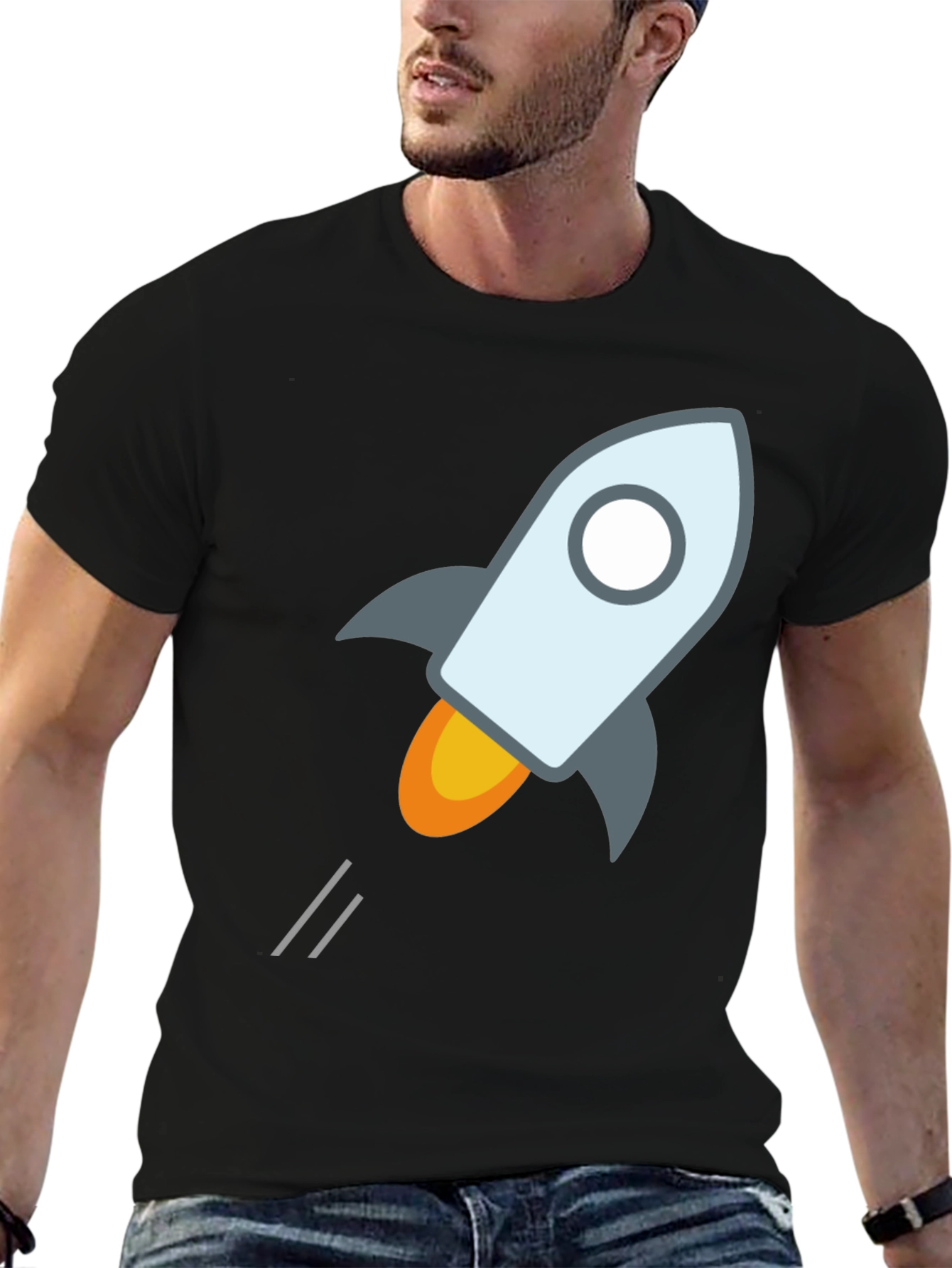 Rocket Launch Graphic Tee - Black Cotton T-Shirt