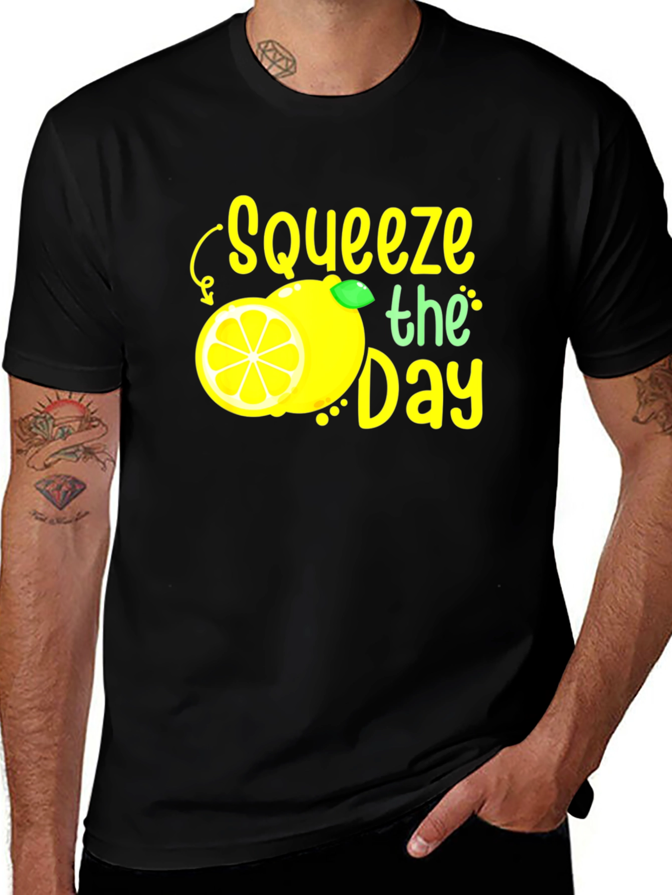 Squeeze the Day Graphic Tee - Black Cotton T-Shirt