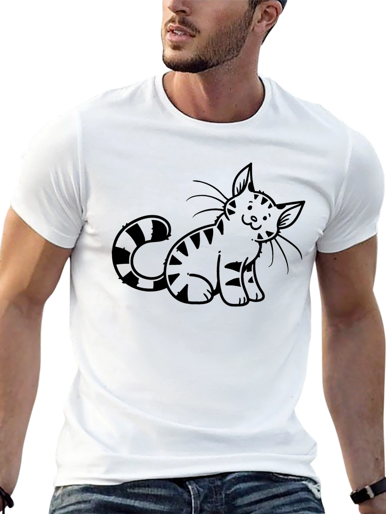 Cute Cartoon Cat Graphic Print Black T-Shirt