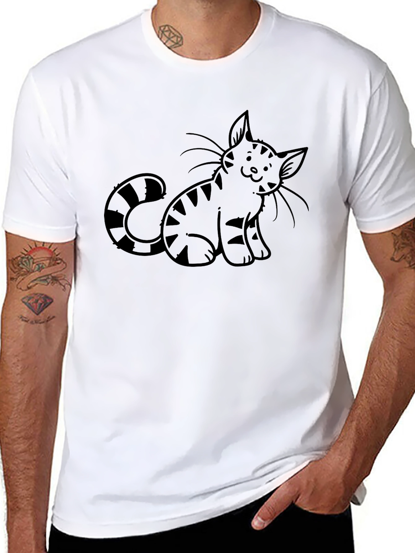 Cute Cartoon Cat Graphic Print Black T-Shirt