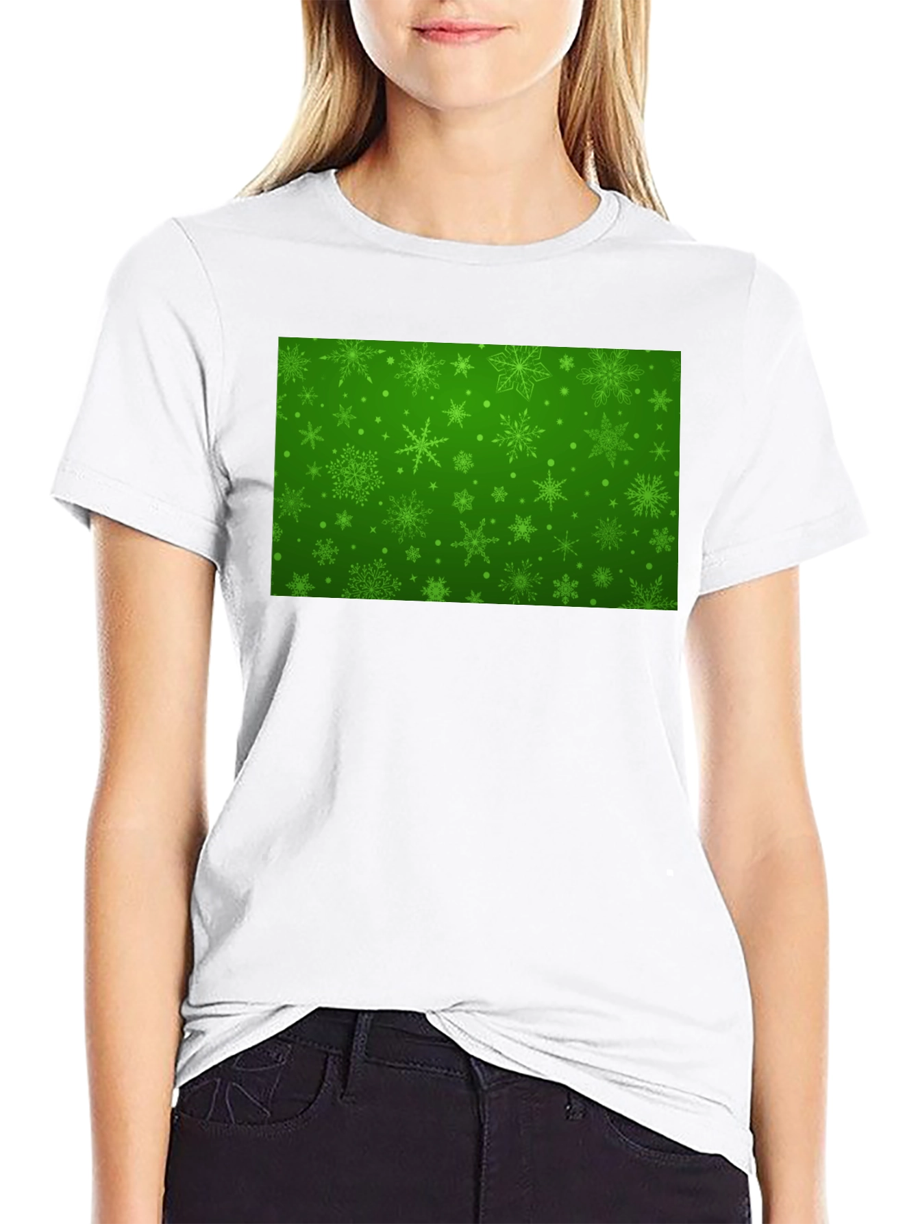 Festive Green Snowflake Pattern T-Shirt