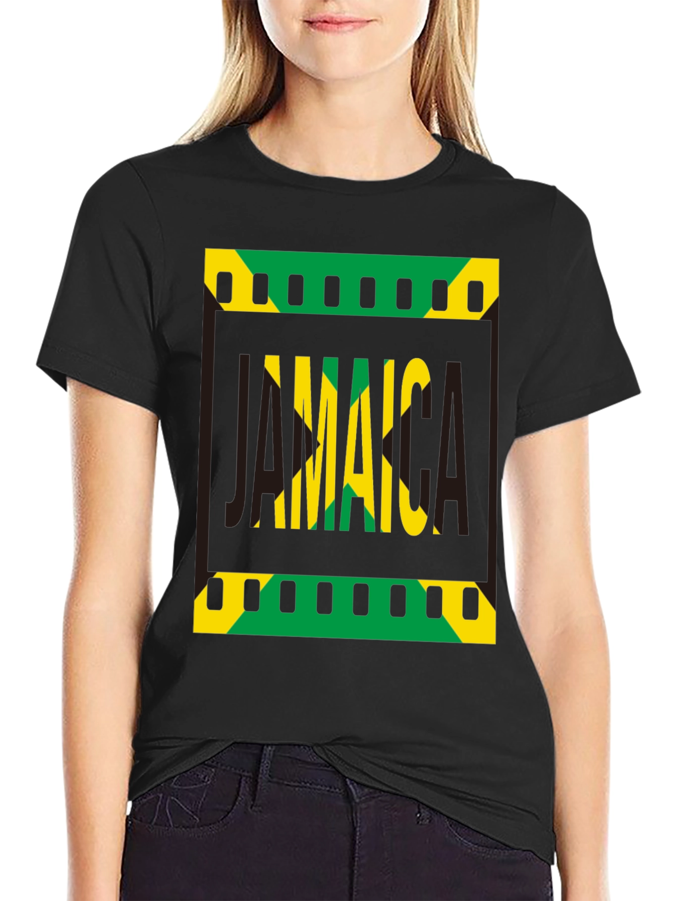 Jamaica Flag Graphic Print Black T-Shirt