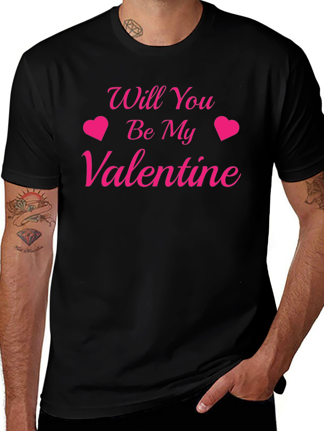 Will You Be My Valentine Black Graphic T-Shirt