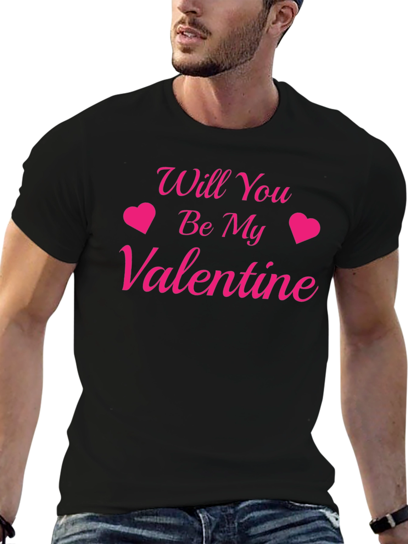 Will You Be My Valentine Black Graphic T-Shirt