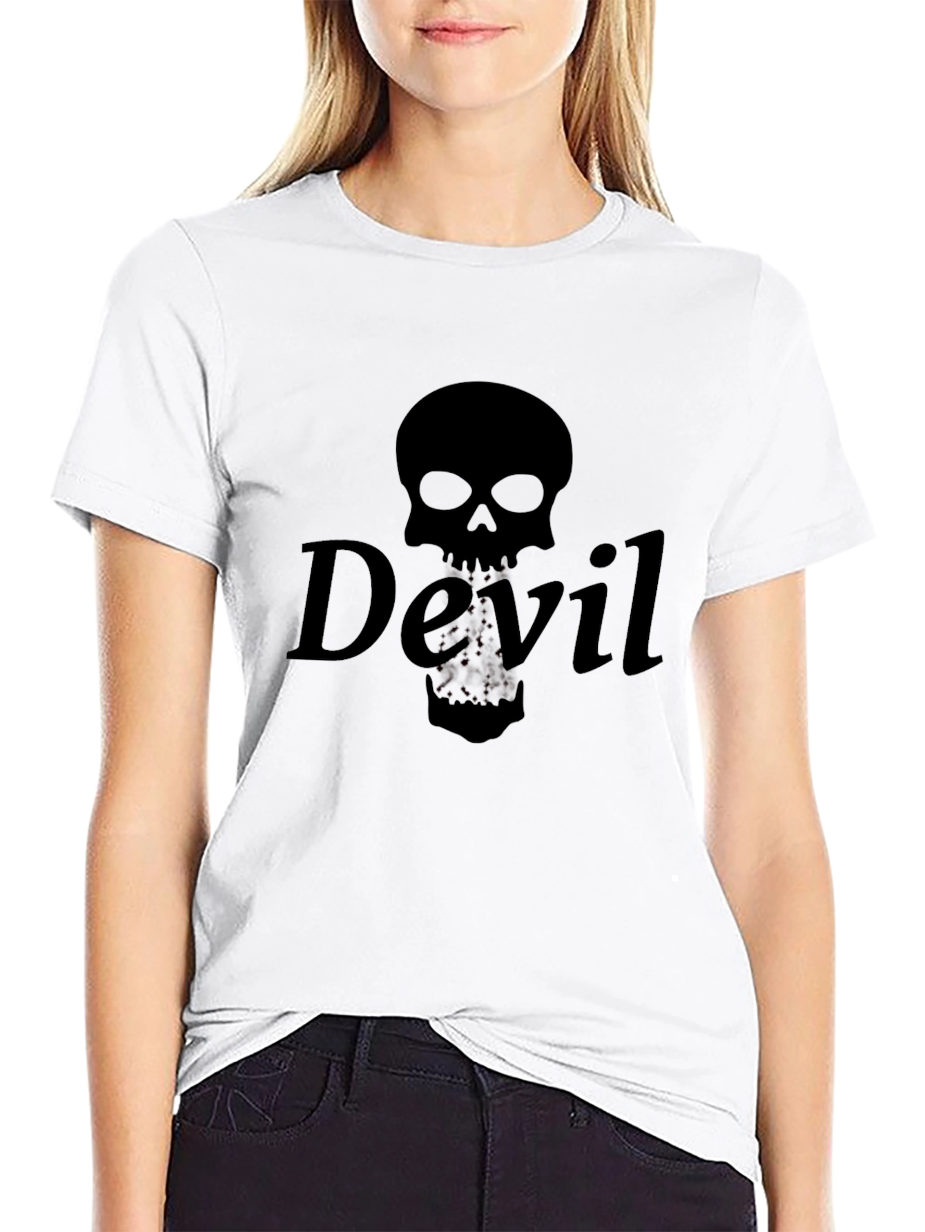 Devil Skull Graphic Tee - Black Crew Neck T-Shirt