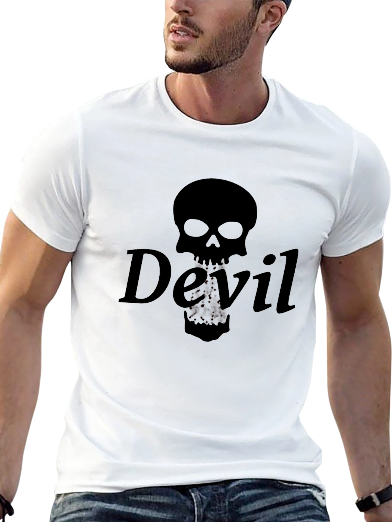 Devil Skull Graphic Tee - Black Crew Neck T-Shirt
