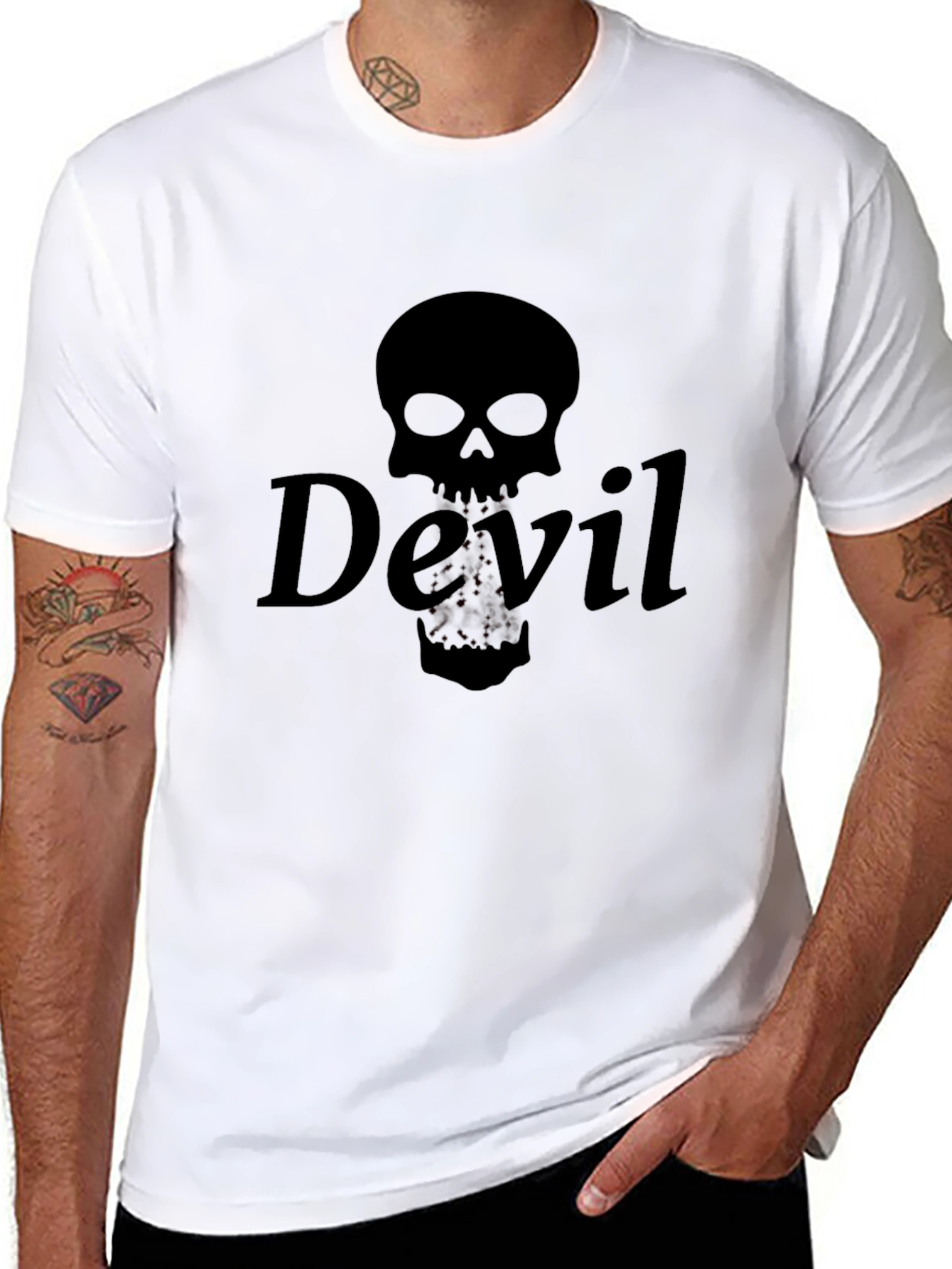 Devil Skull Graphic Tee - Black Crew Neck T-Shirt