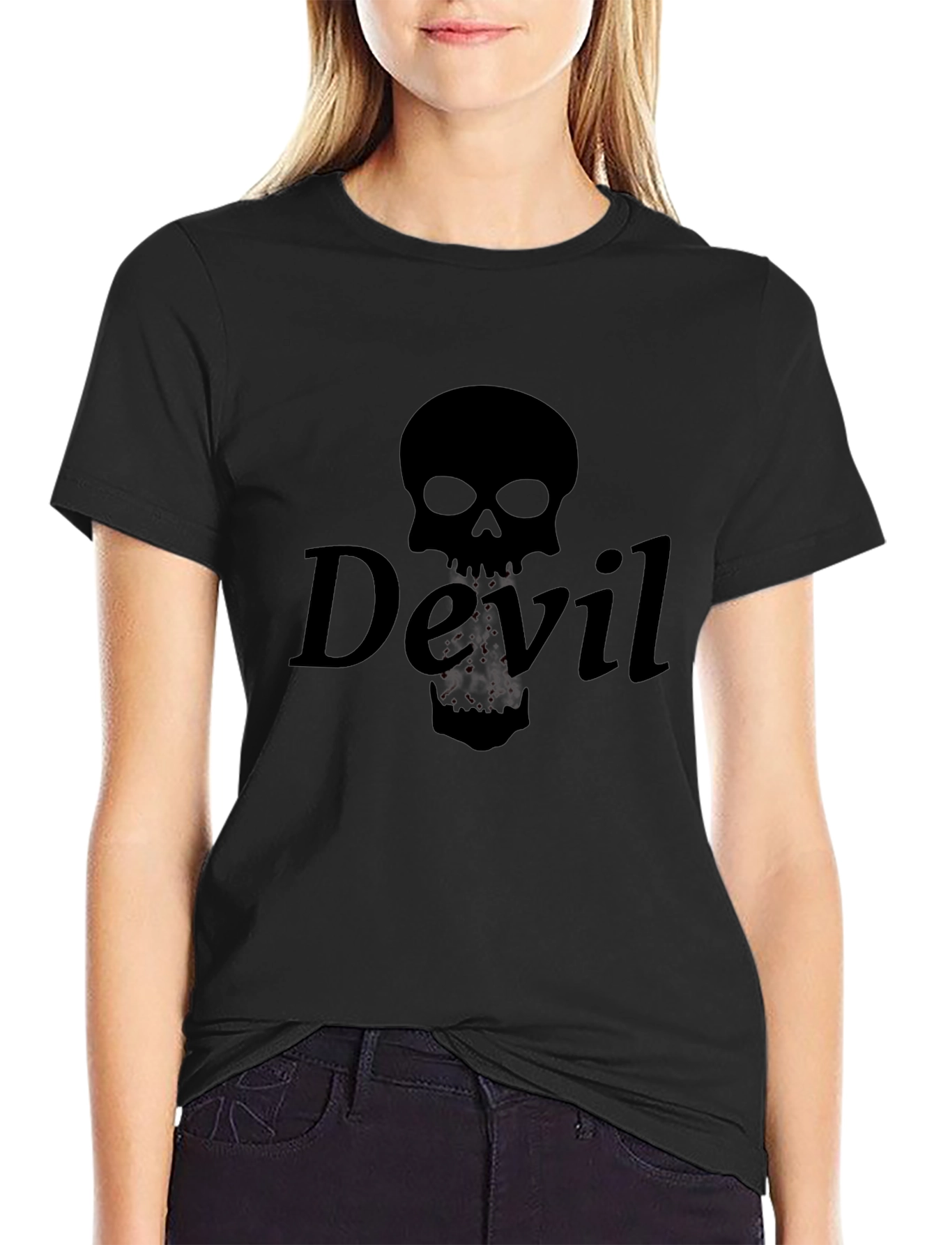 Devil Skull Graphic Tee - Black Crew Neck T-Shirt