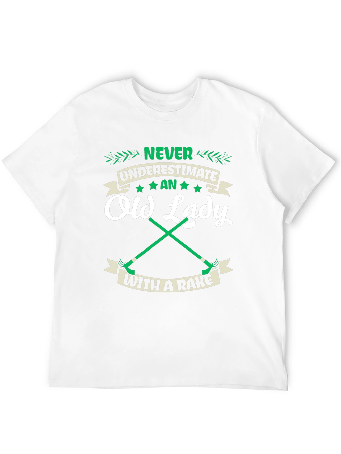 Funny Old Lady With A Rake Graphic T-Shirt