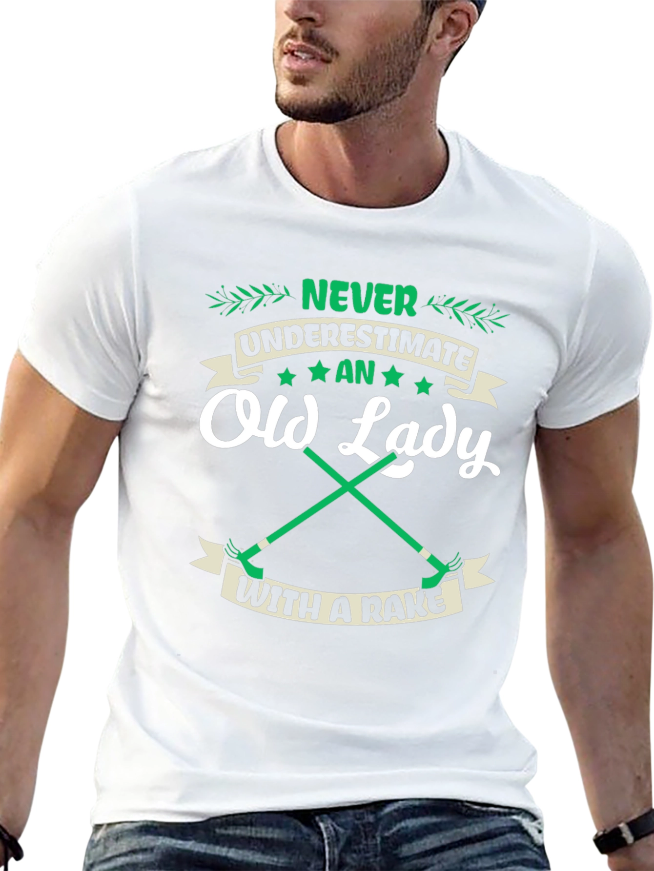 Funny Old Lady With A Rake Graphic T-Shirt