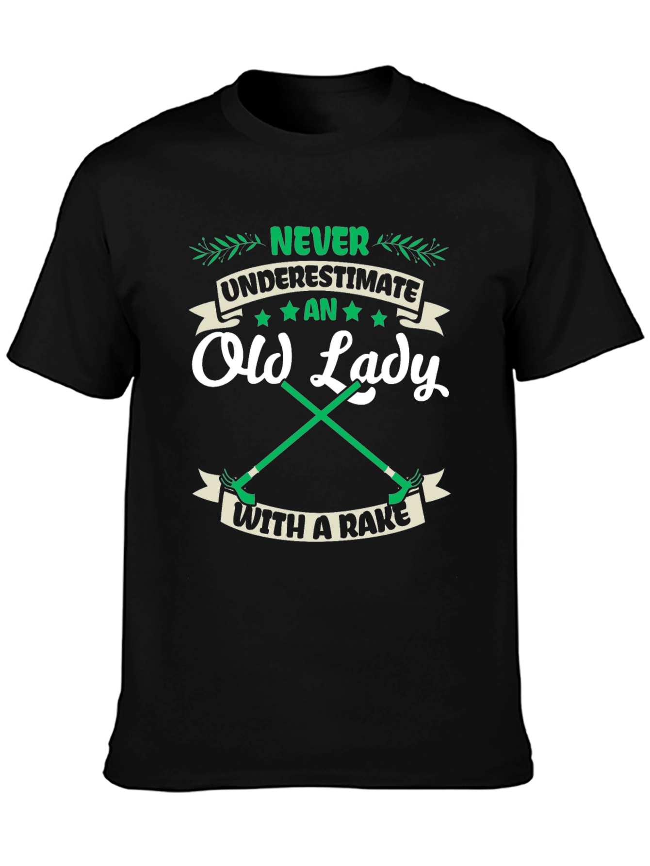Funny Old Lady With A Rake Graphic T-Shirt
