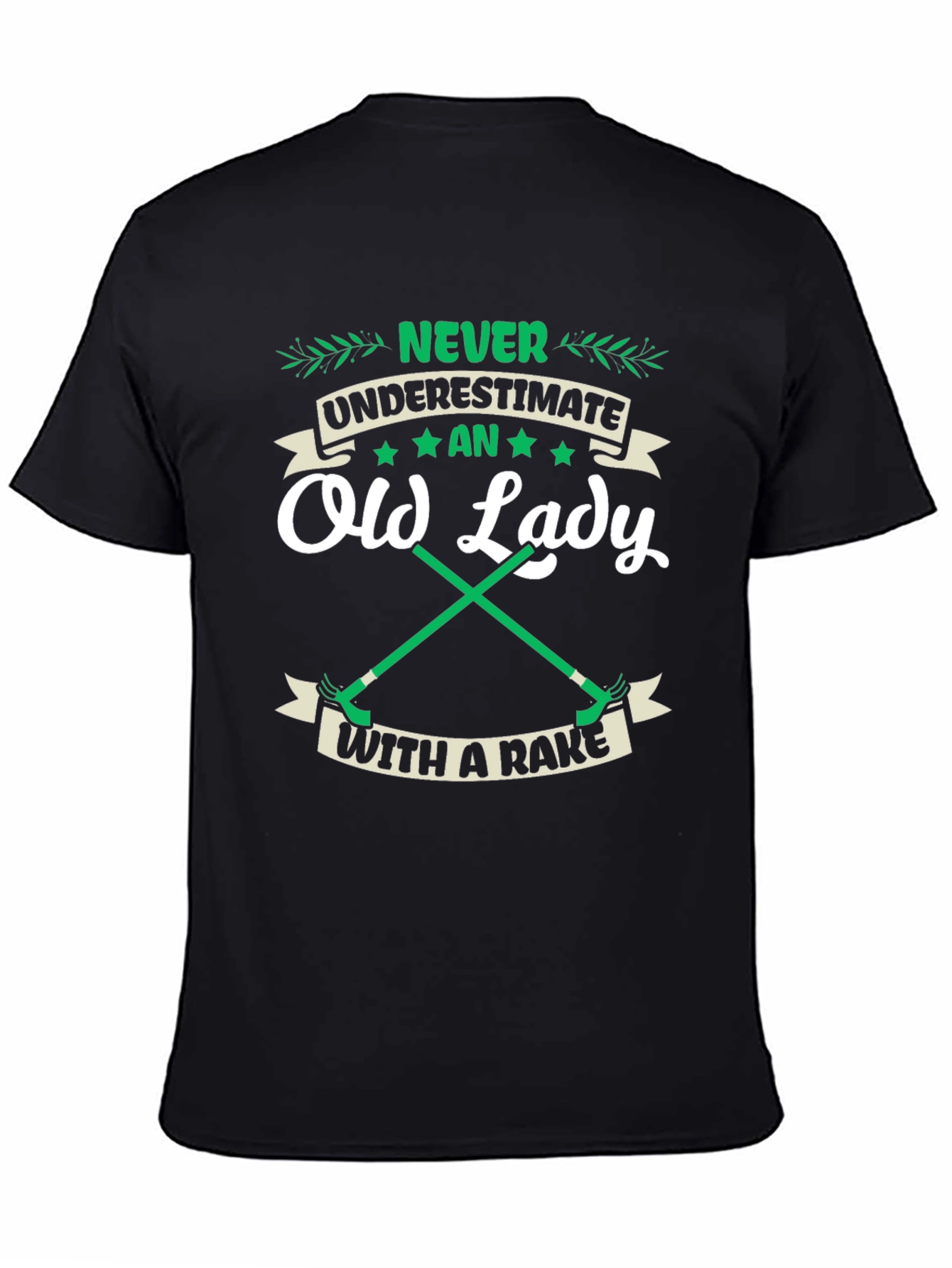 Funny Old Lady With A Rake Graphic T-Shirt