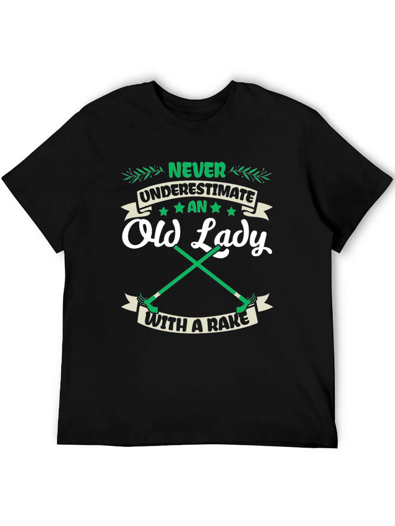 Funny Old Lady With A Rake Graphic T-Shirt
