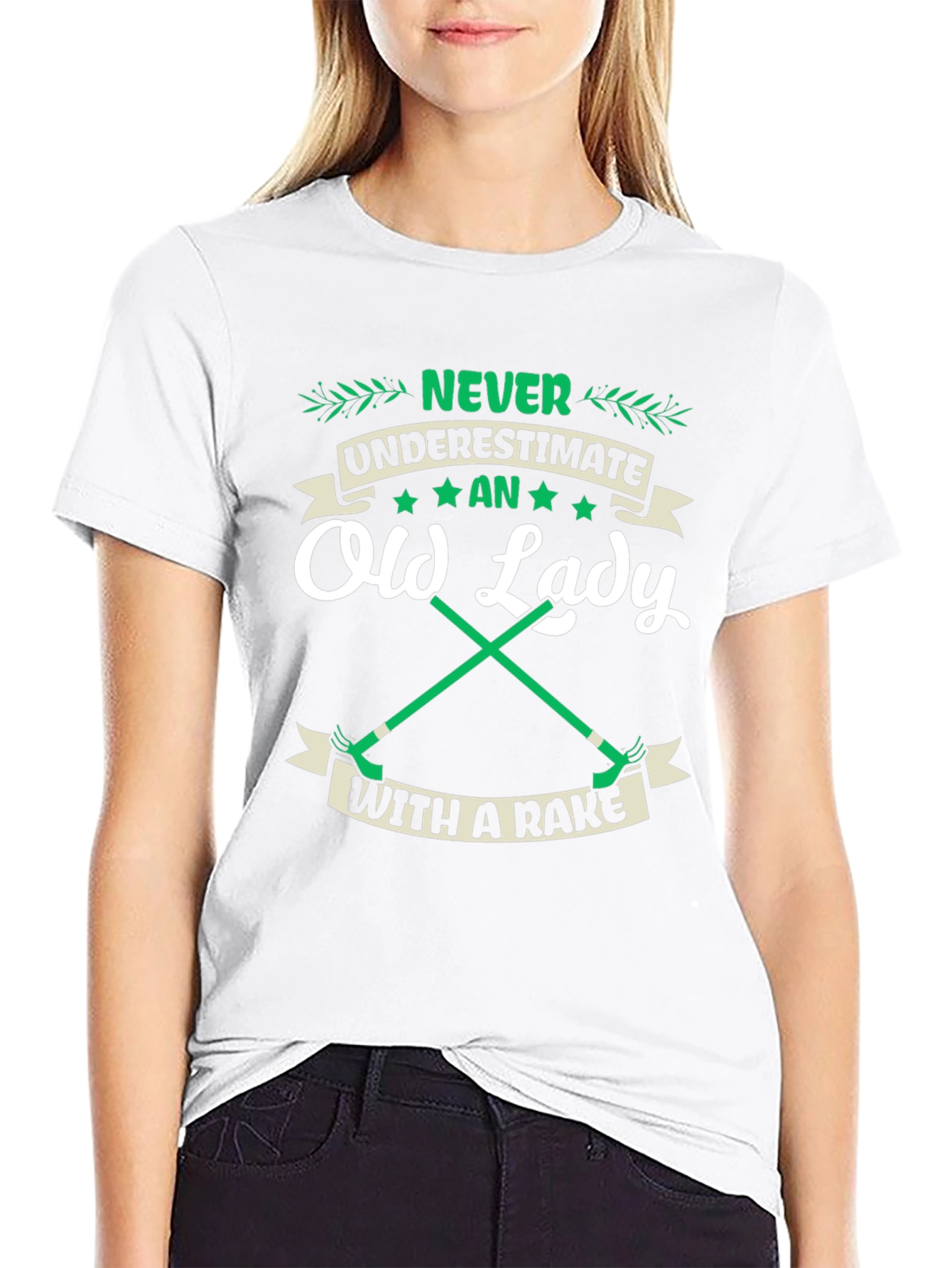 Funny Old Lady With A Rake Graphic T-Shirt
