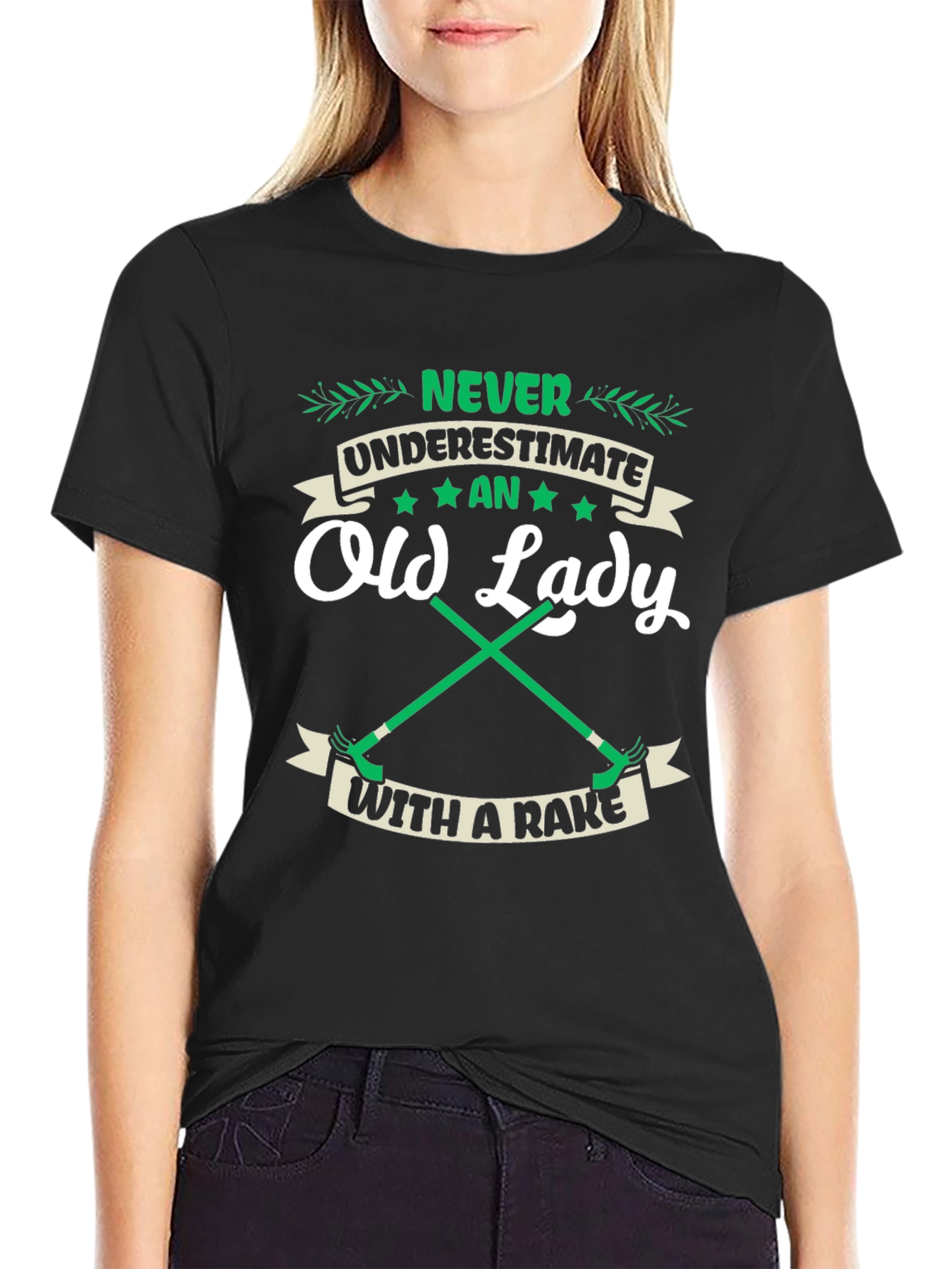 Funny Old Lady With A Rake Graphic T-Shirt