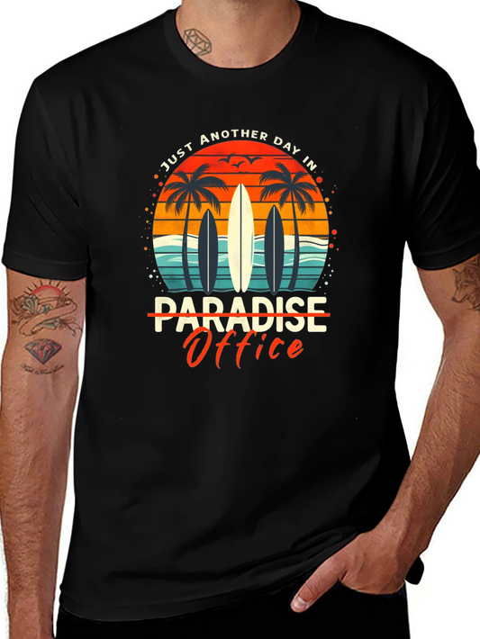 Paradise Office Graphic T-Shirt - Beach Surfboard Design