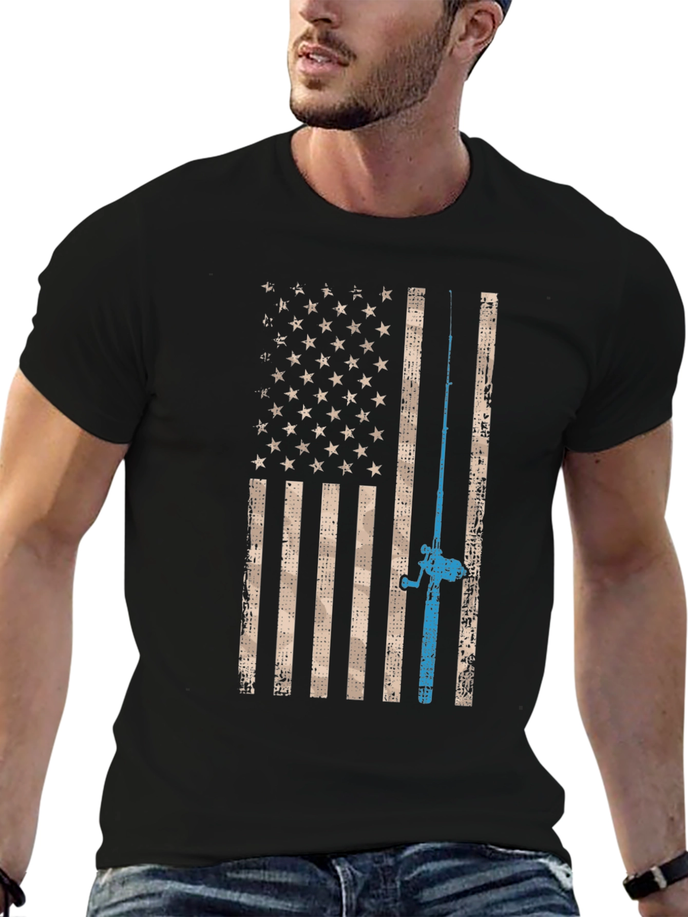 Patriotic Fishing T-Shirt - American Flag Design