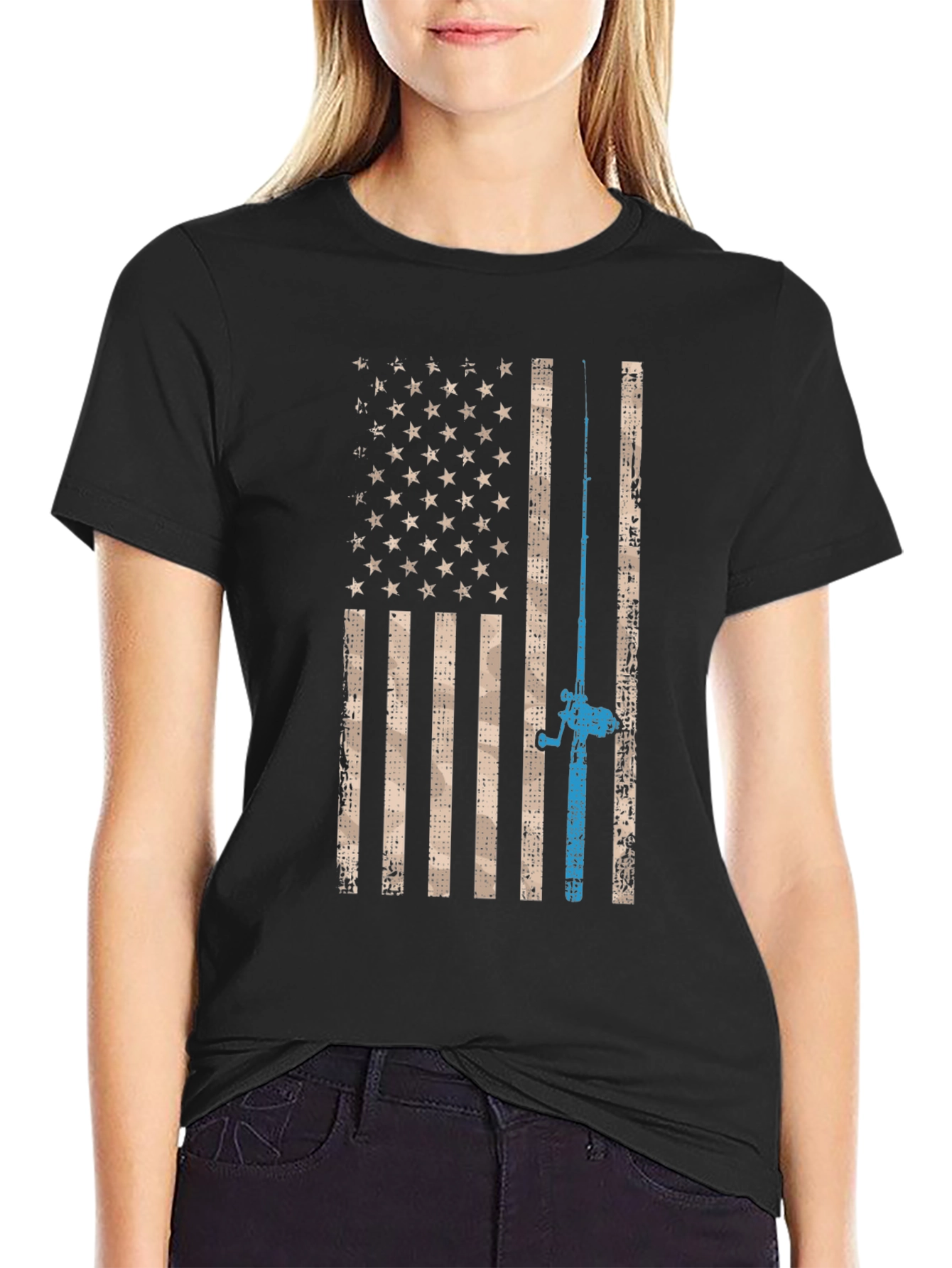Patriotic Fishing T-Shirt - American Flag Design