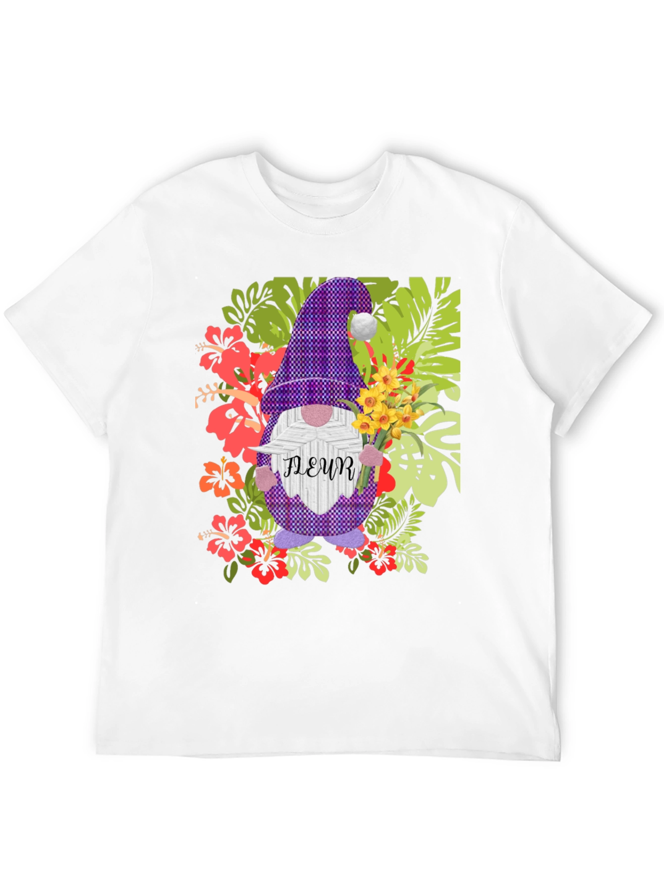 Gnome Fleur Graphic T-Shirt - Floral Garden Design