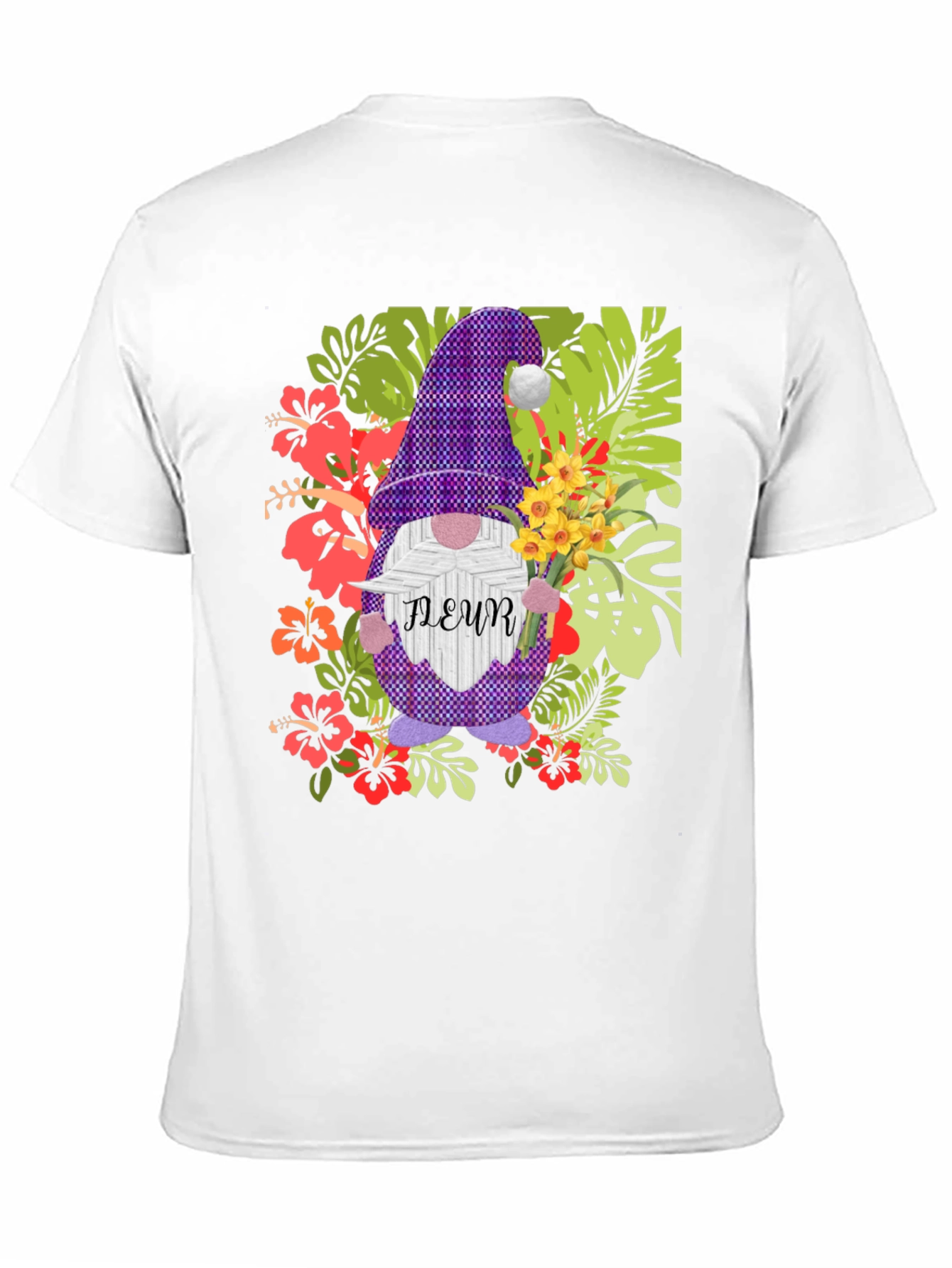 Gnome Fleur Graphic T-Shirt - Floral Garden Design