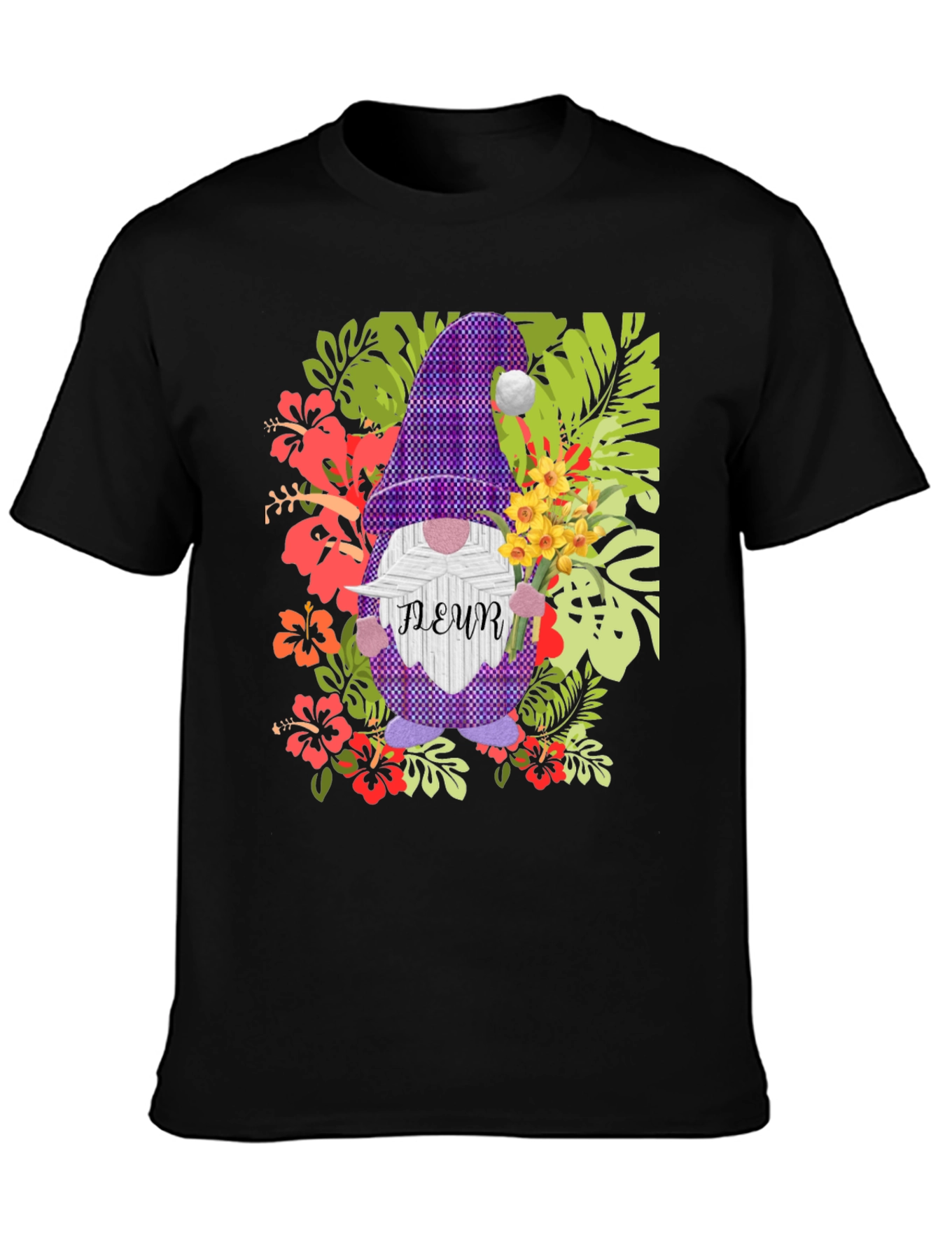 Gnome Fleur Graphic T-Shirt - Floral Garden Design