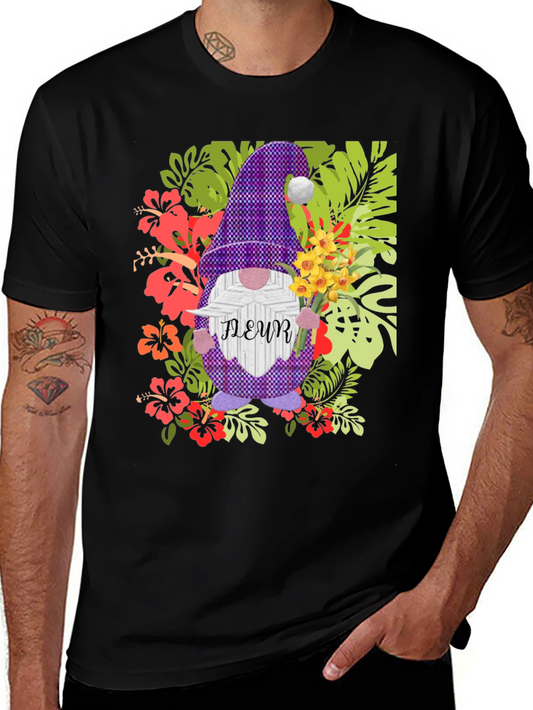 Gnome Fleur Graphic T-Shirt - Floral Garden Design