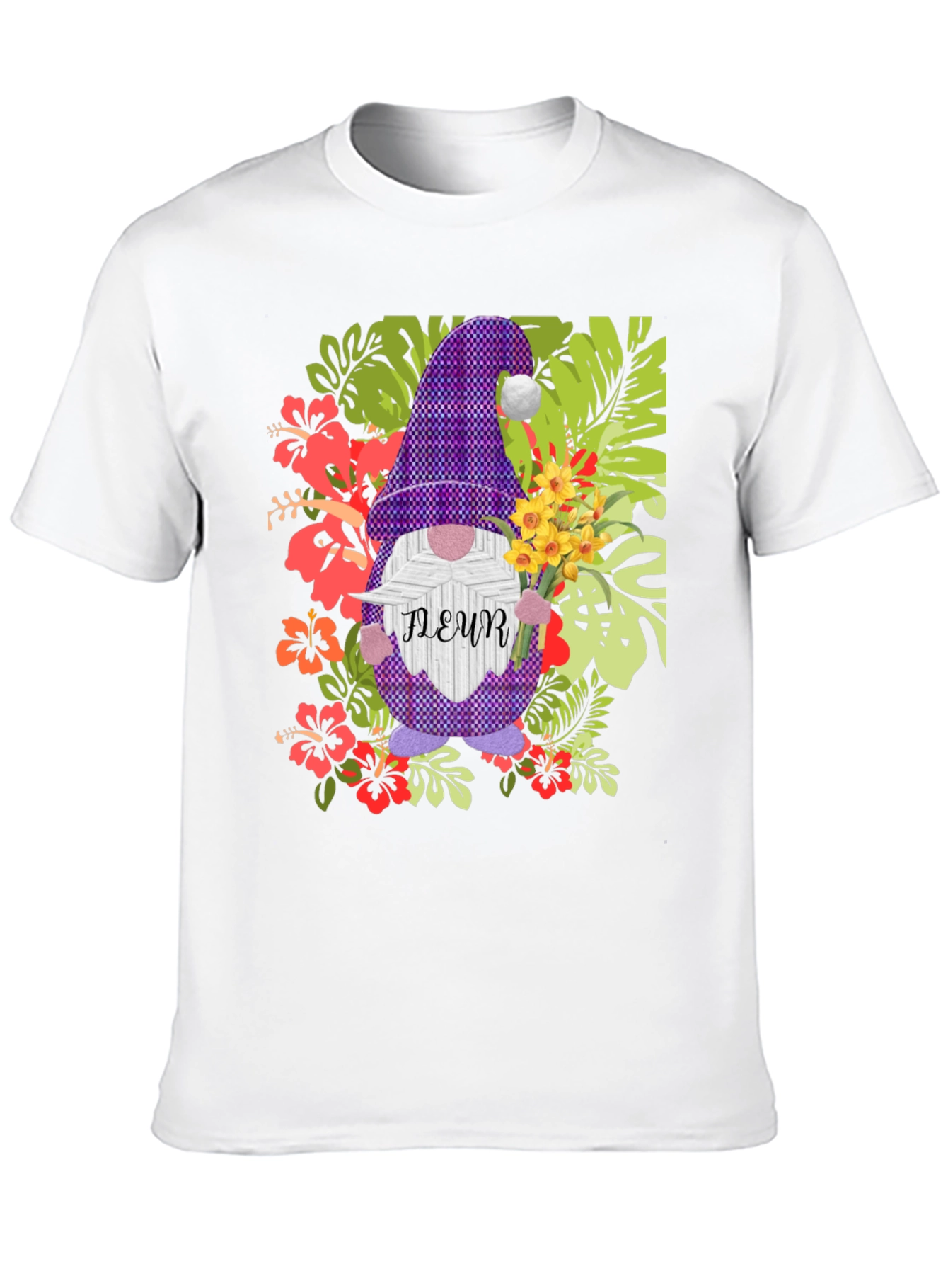Gnome Fleur Graphic T-Shirt - Floral Garden Design