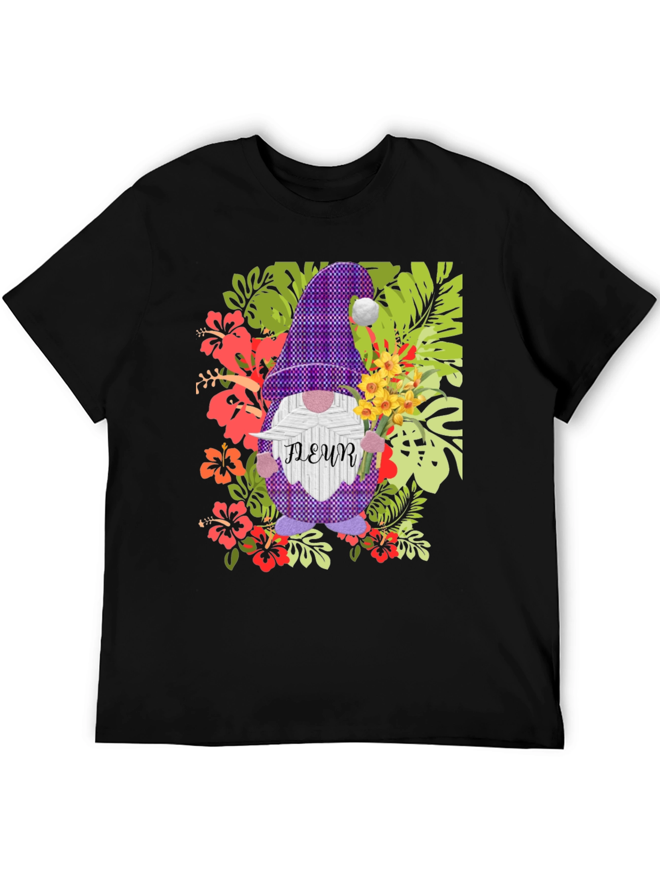 Gnome Fleur Graphic T-Shirt - Floral Garden Design