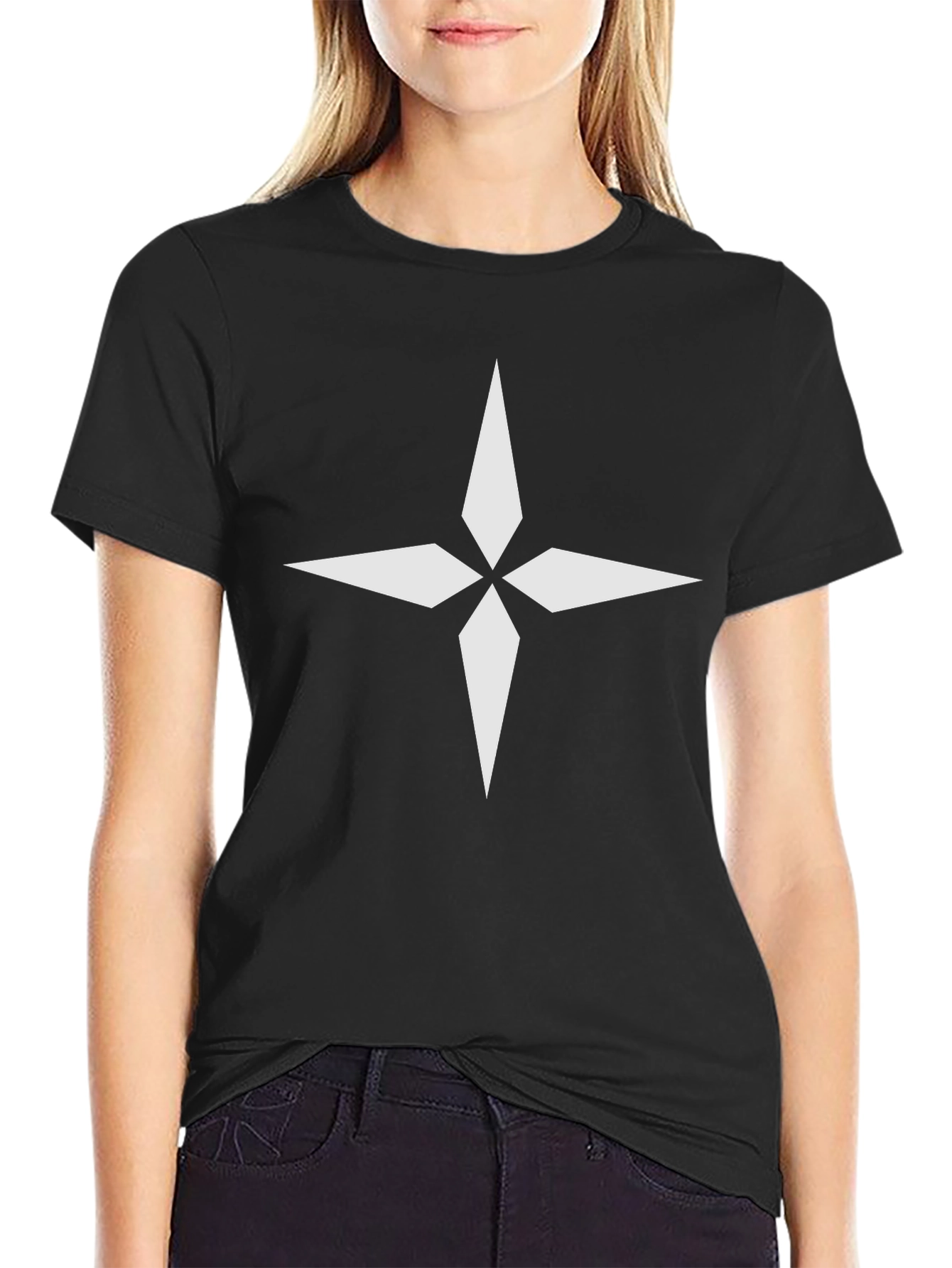 Modern Black T-Shirt with White Compass Graphic