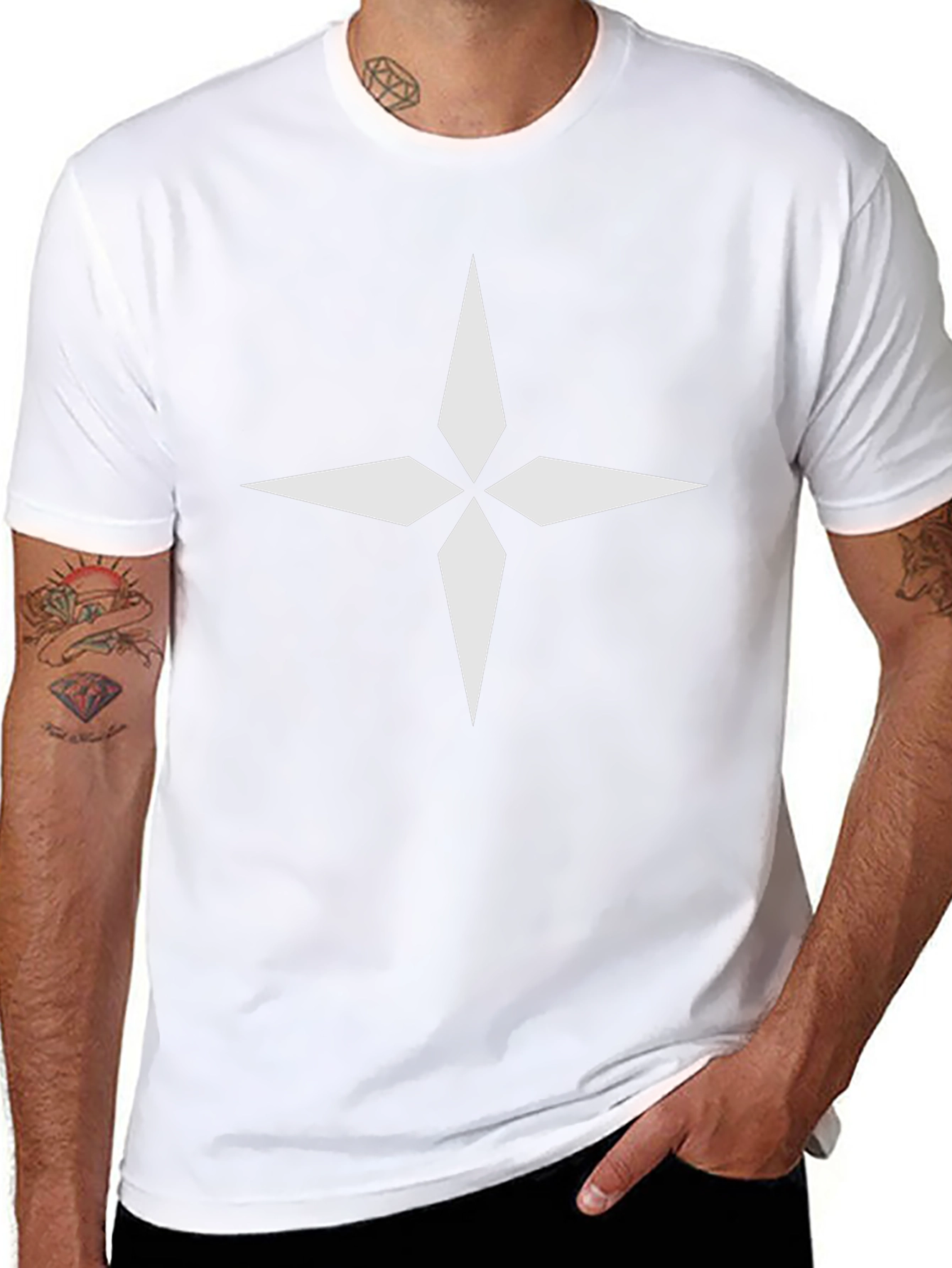 Modern Black T-Shirt with White Compass Graphic