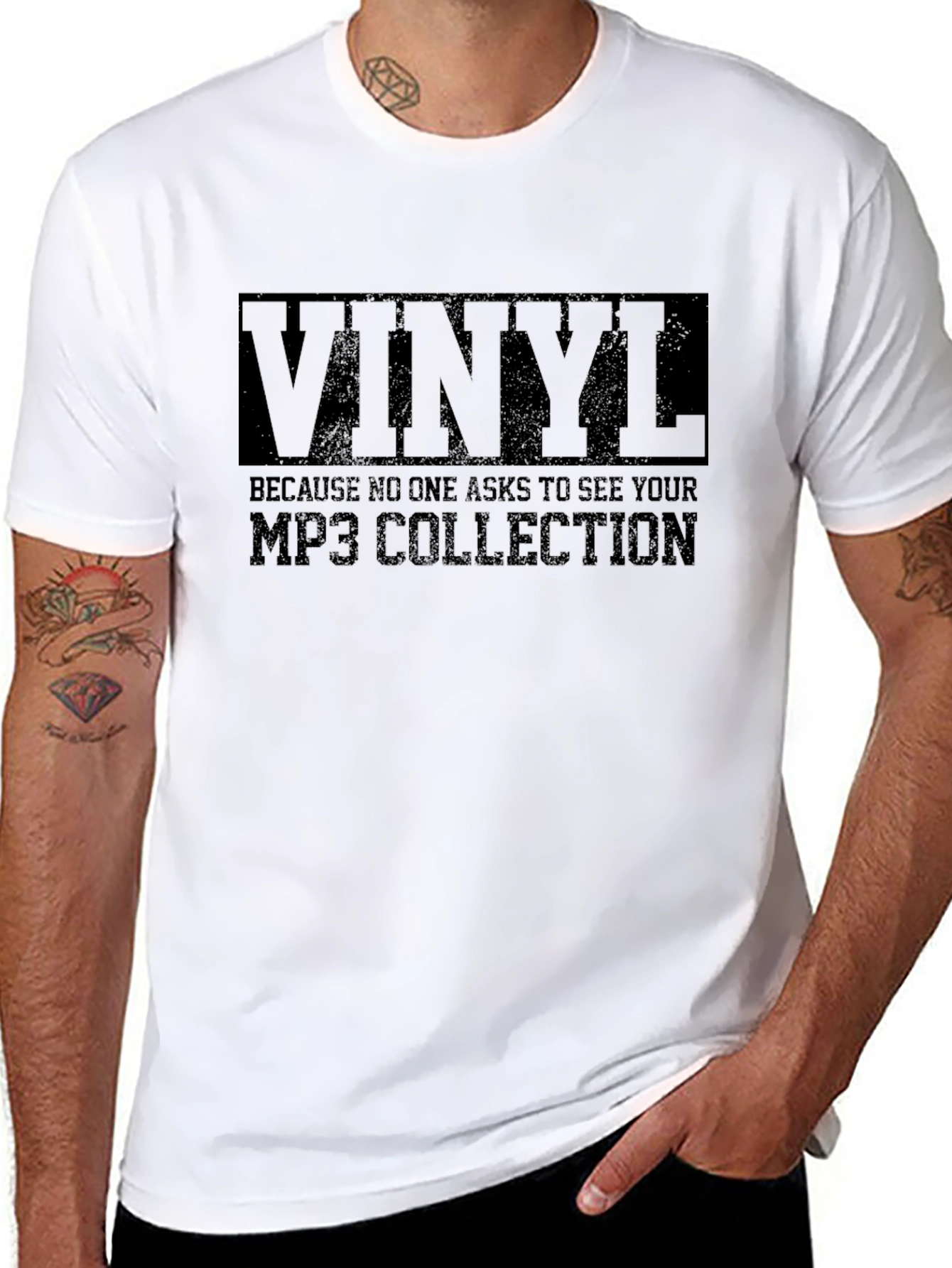 Vinyl MP3 Collection Mens Black Graphic Tee