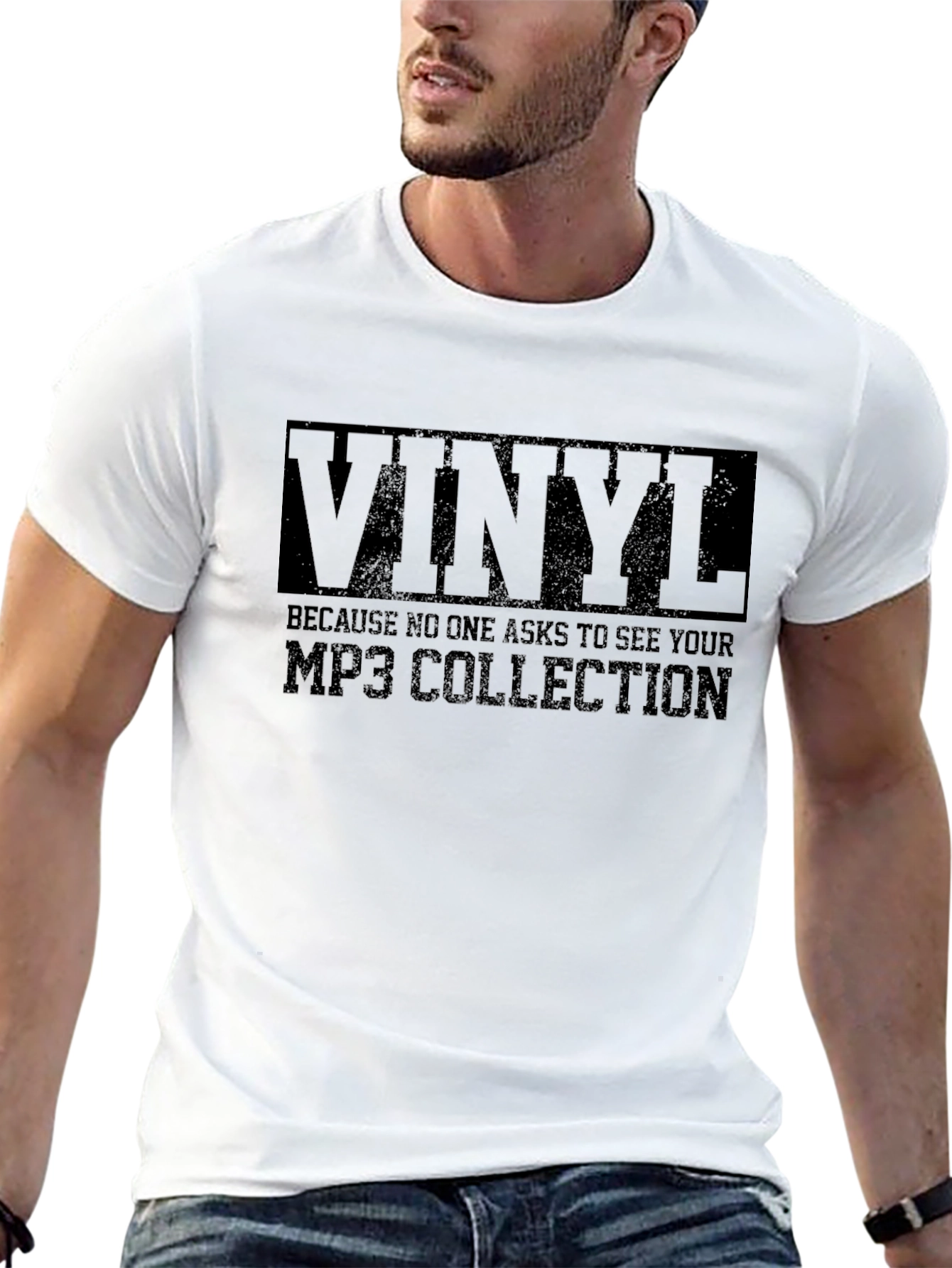 Vinyl MP3 Collection Mens Black Graphic Tee