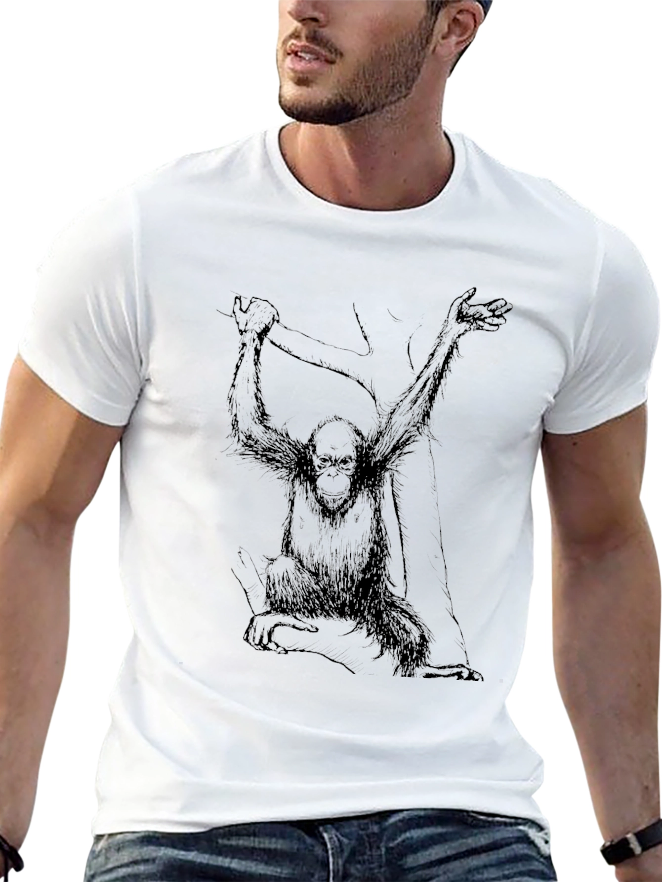 Orangutan Graphic Tee - Black Cotton T-Shirt