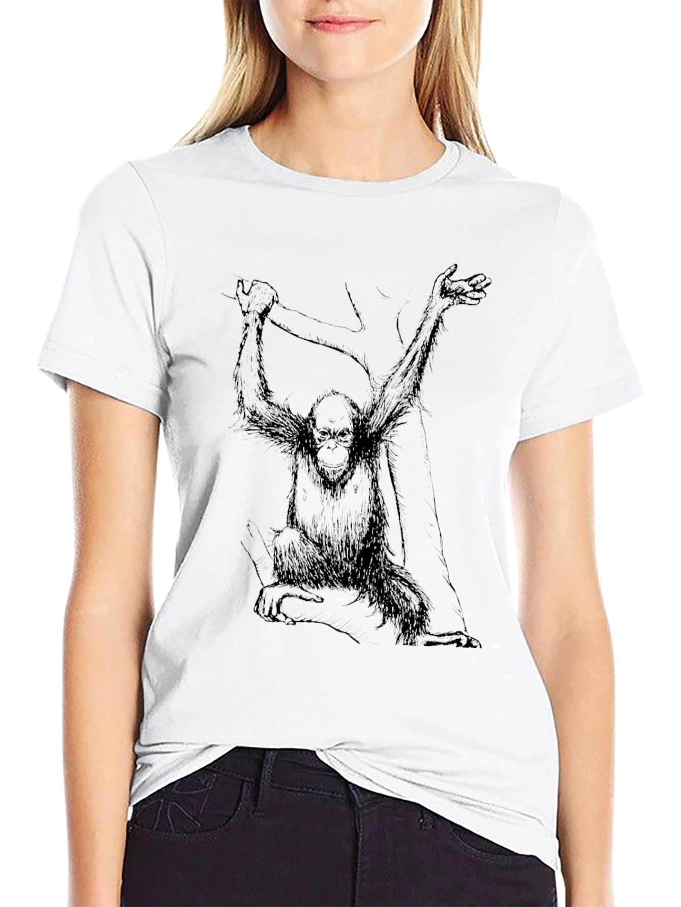 Orangutan Graphic Tee - Black Cotton T-Shirt