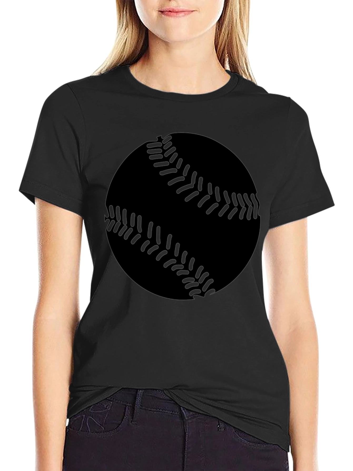Baseball Graphic Tee - Black Cotton T-Shirt
