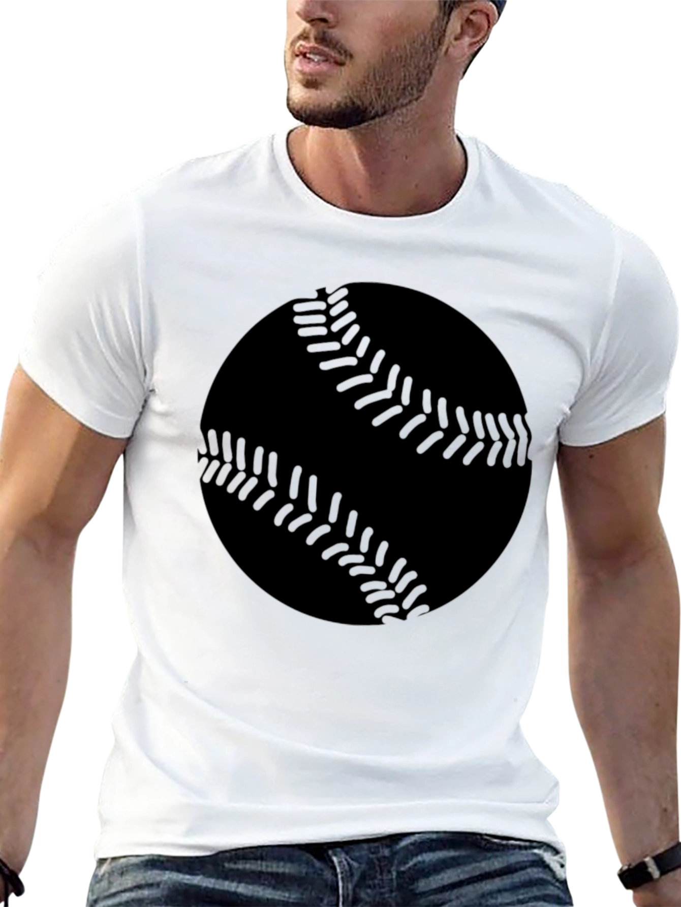 Baseball Graphic Tee - Black Cotton T-Shirt